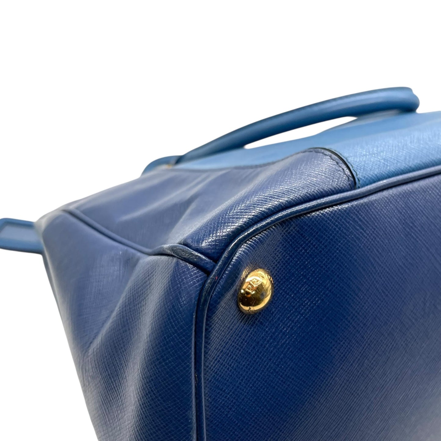 極美品 プラダ PRADA ガレリア ハンドバッグ トートバッグ 2way ショルダーバッグ サフィアーノレザー 三角ロゴ ブルー ゴールド金具 ハンドバッグ メンズ レディース A