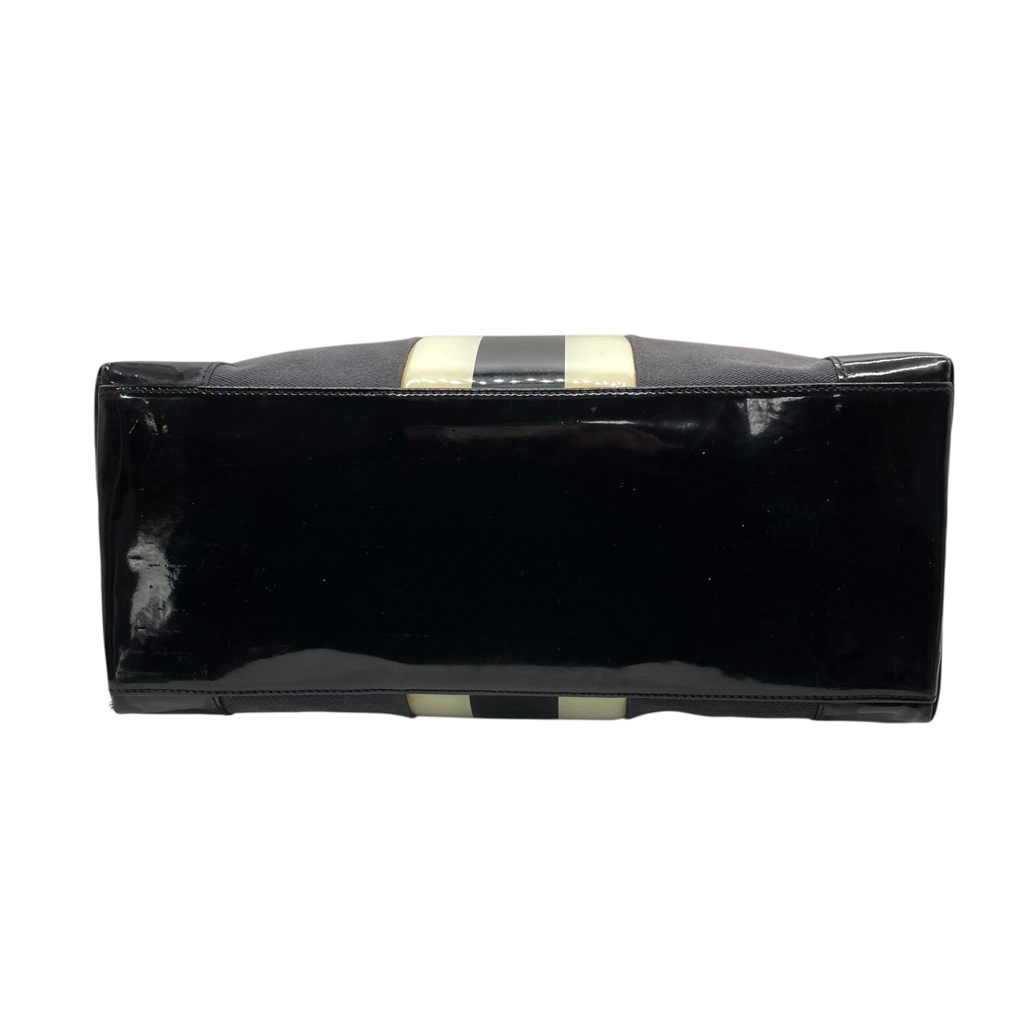 グッチ GUCCI トートバッグ ハンドバッグ ネイビー ブラック キャンバス パテントレザー 手提げ メンズ ゴールド金具 ストライプ E