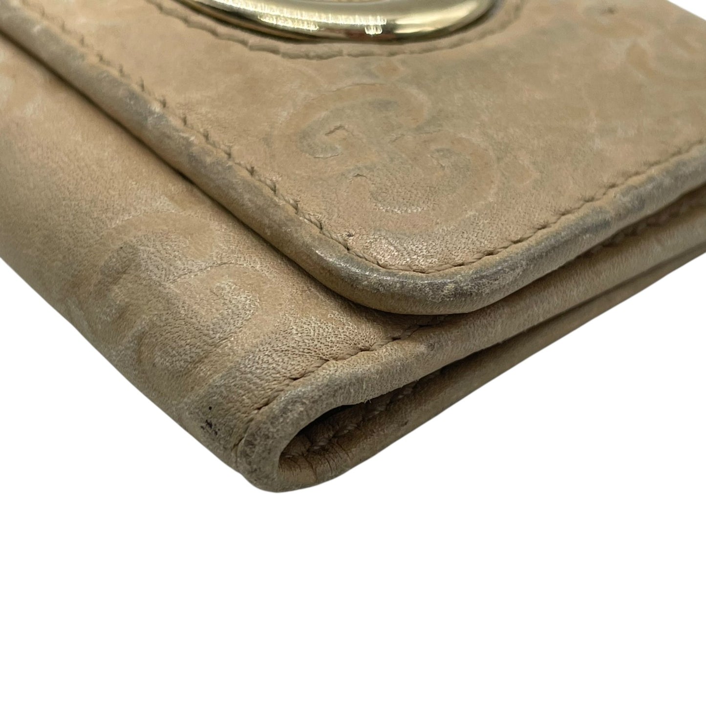 グッチ GUCCI グッチシマ 三つ折り キーケース インターロッキングG ベージュ レザー ゴールド金具 レディース M5