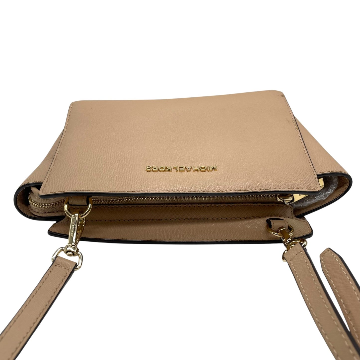 マイケルコース MICHAEL KORS ショルダーバッグ ベージュ レザー ゴールド金具 ロゴ 斜め掛け可 ファスナー開閉 レディース S98