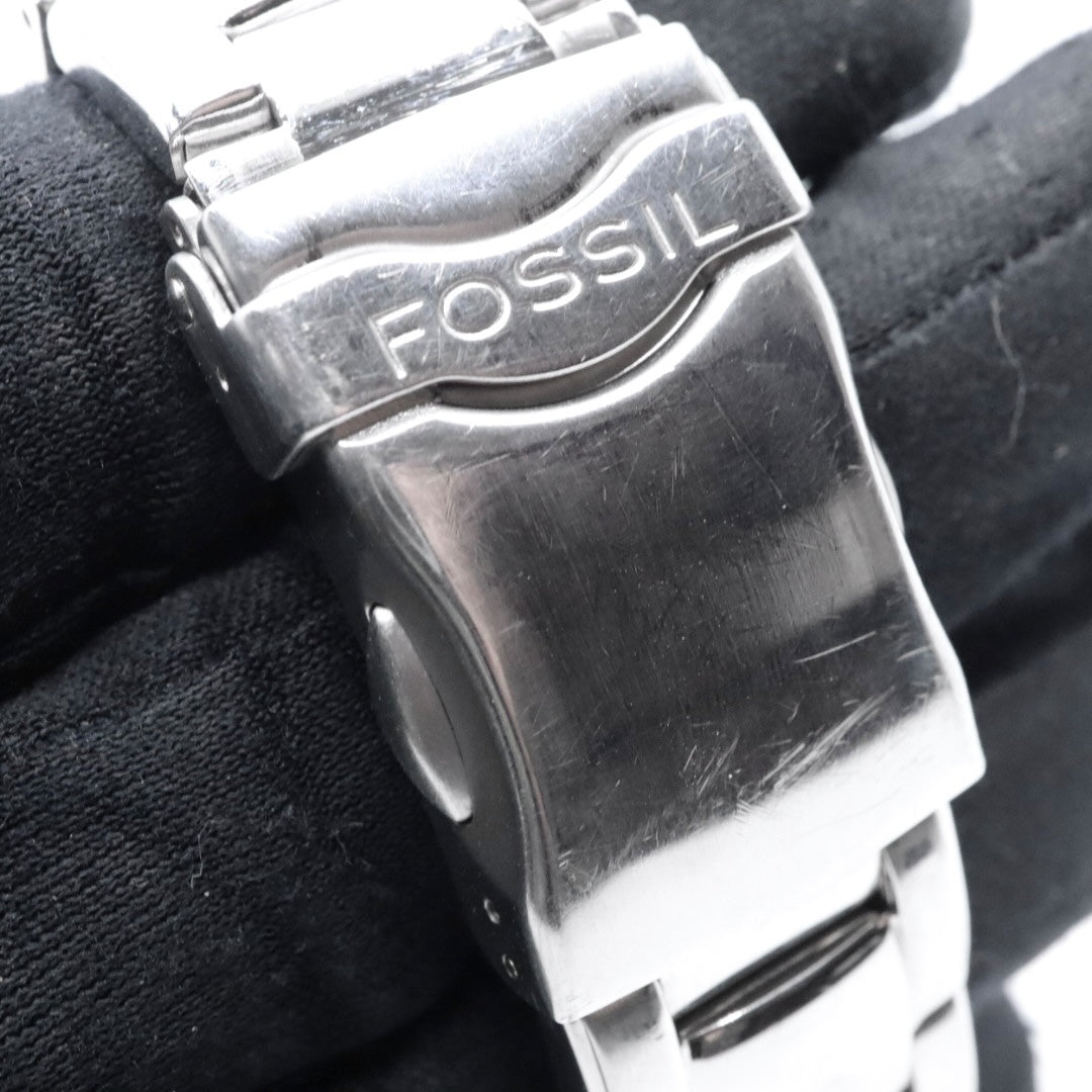 美品 電池交換済 クリーニング済 フォッシル FOSSIL 腕時計 BG-1055 メンズウォッチ クォーツ 漢数字インデックス シルバー ブラック ステンレススチール アナログ ユニークデザイン カジュアル 稼働品 G3