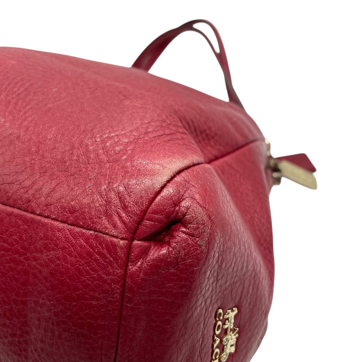 COACH コーチ ハンドバッグ トートバッグ 赤 レッド レザー ゴールド金具 ロゴ チャーム付き 肩掛け可 レディース T4