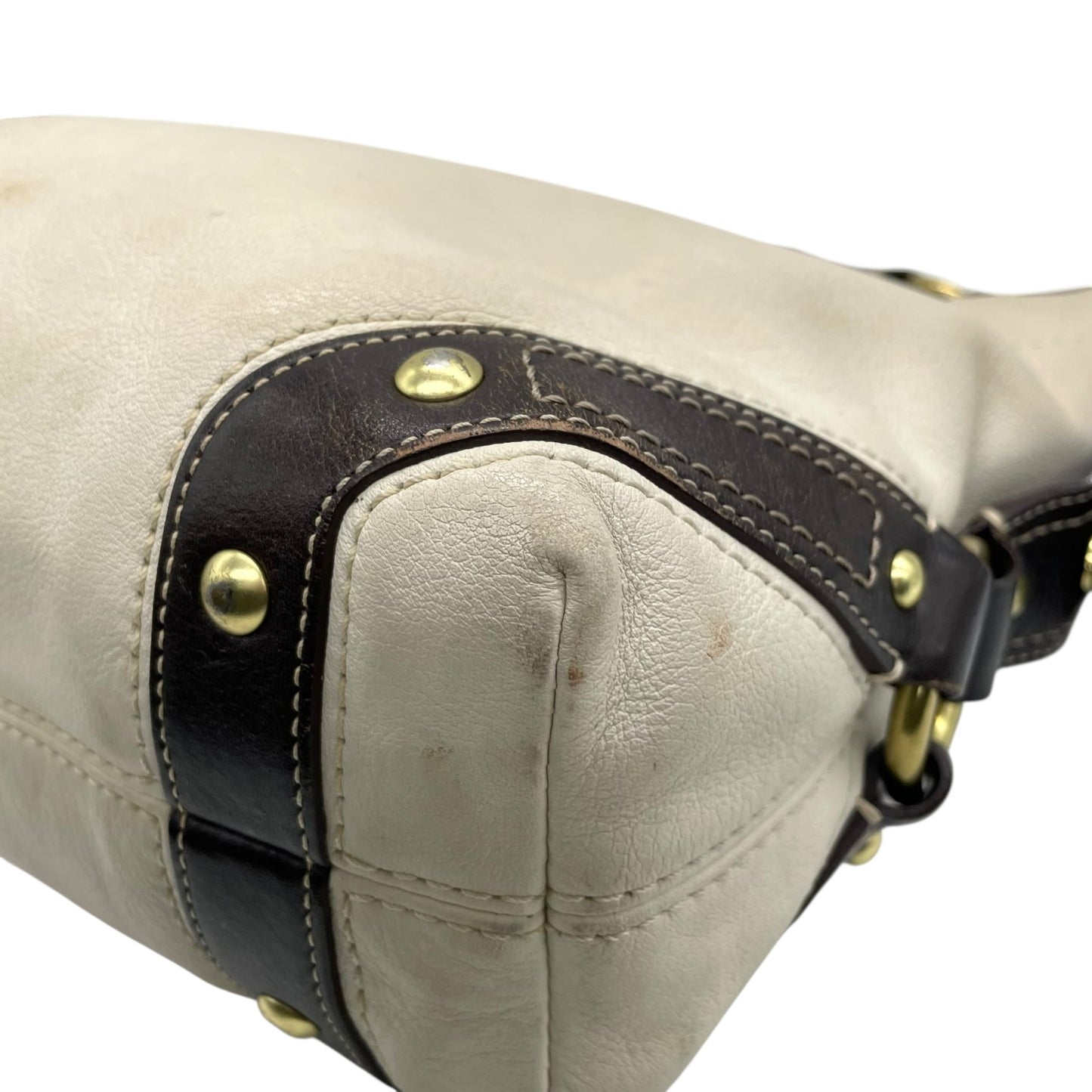 COACH コーチ カーリー ショルダーバッグ ワンショルダー セミショルダー ハンドバッグ レザー アイボリー ブラウン 茶 ゴールド金具 10615 ターンロック ベルト 肩掛け可 レディース T4