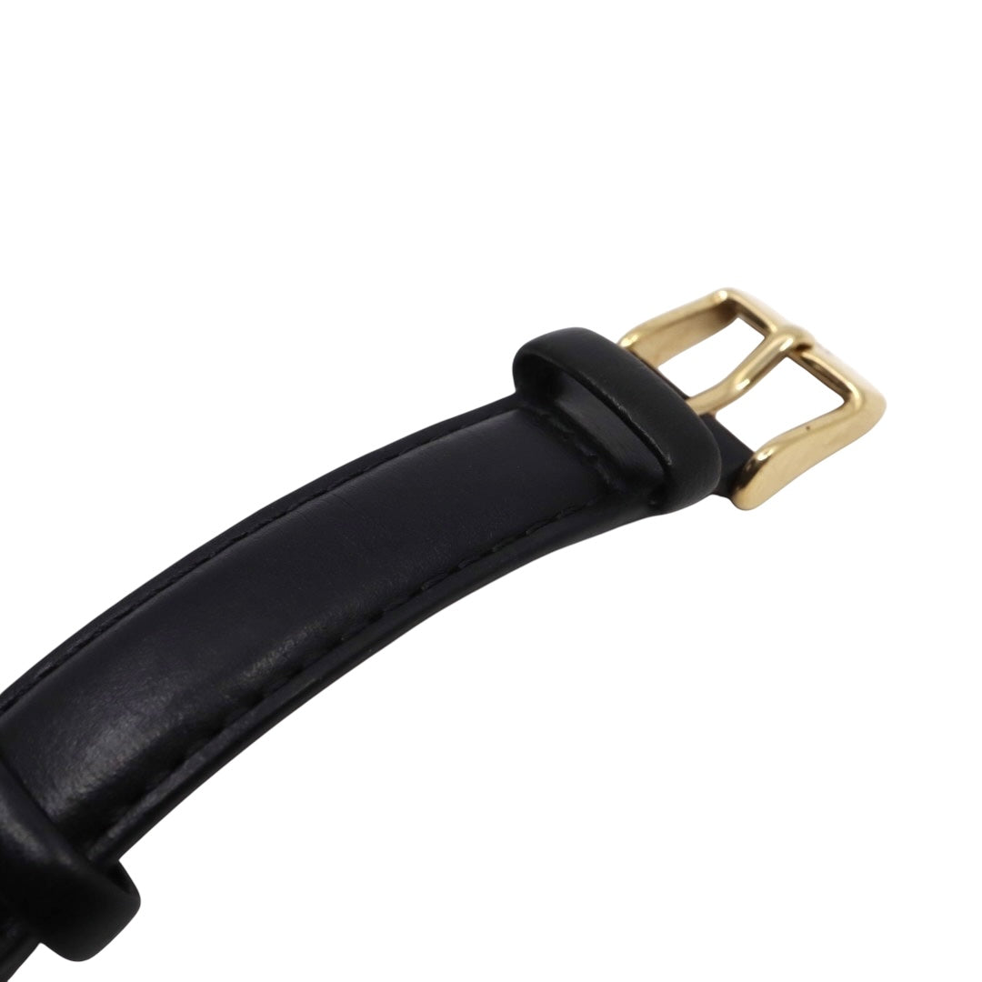 【美品／電池交換済】ダニエルウェリントン DW Petite 腕時計 レディース K32GB06 クオーツ アナログ ラウンド ブラック文字盤 ゴールドケース レザーベルト クラシック エレガント ミニマルデザイン クリーニング済 稼働品 G2