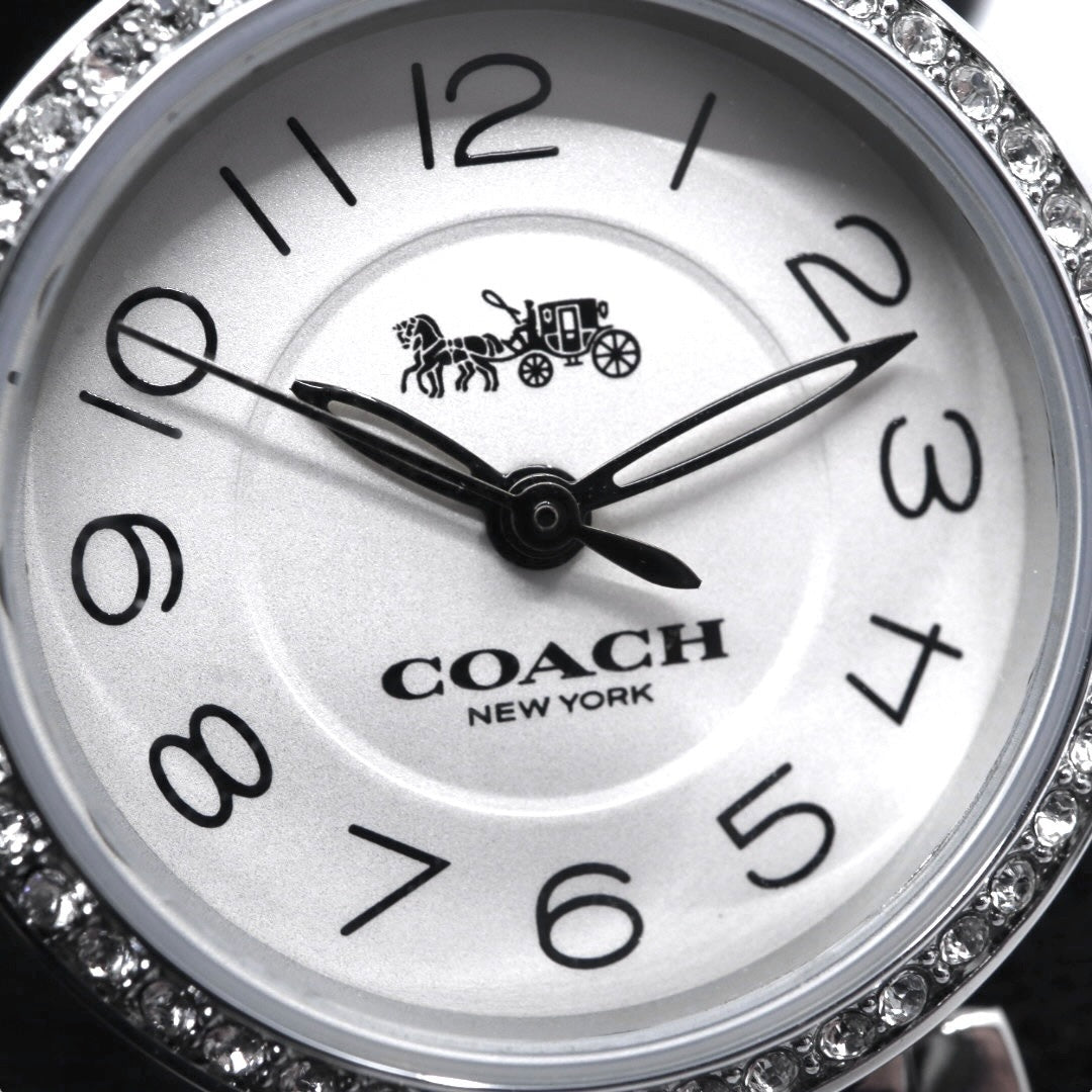 【ほぼ新品／電池交換済】コーチ COACH 腕時計 CA.66.7.95.1489S レディース クオーツ アナログ ラウンド シルバー ラインストーンベゼル シグネチャーブレスレット エレガント フェミニン ドレスウォッチ クリーニング済 G