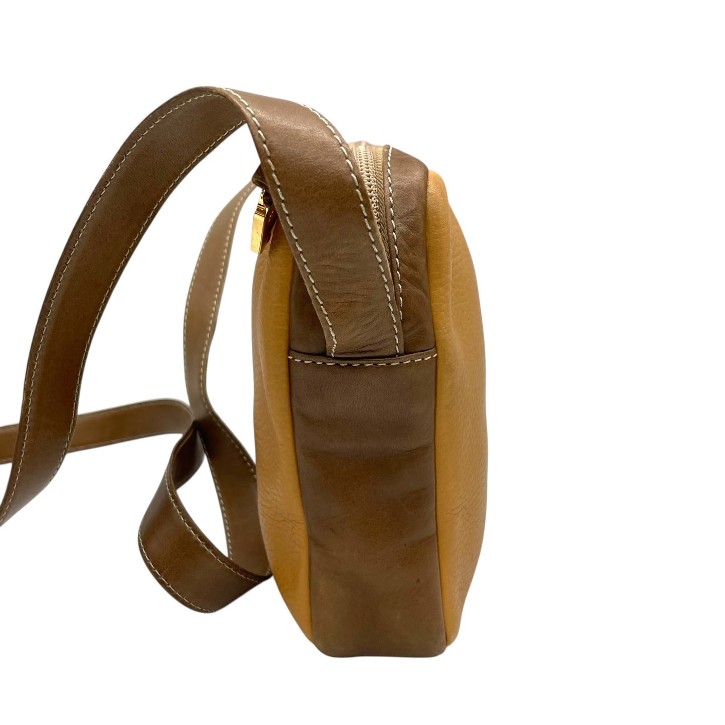 LOEWE ロエベ ショルダーバッグ 茶 ブラウン キャメル レザー ゴールド金具 アナグラム 斜め掛け可 レディース ヴィンテージ K10