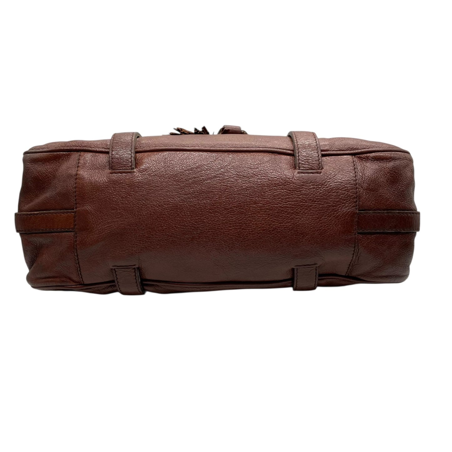 セリーヌ CELINE トートバッグ ハンドバッグ ロングハンドル フラップ 茶色 ダークブラウン レザー タッセル付き シルバー金具 K8