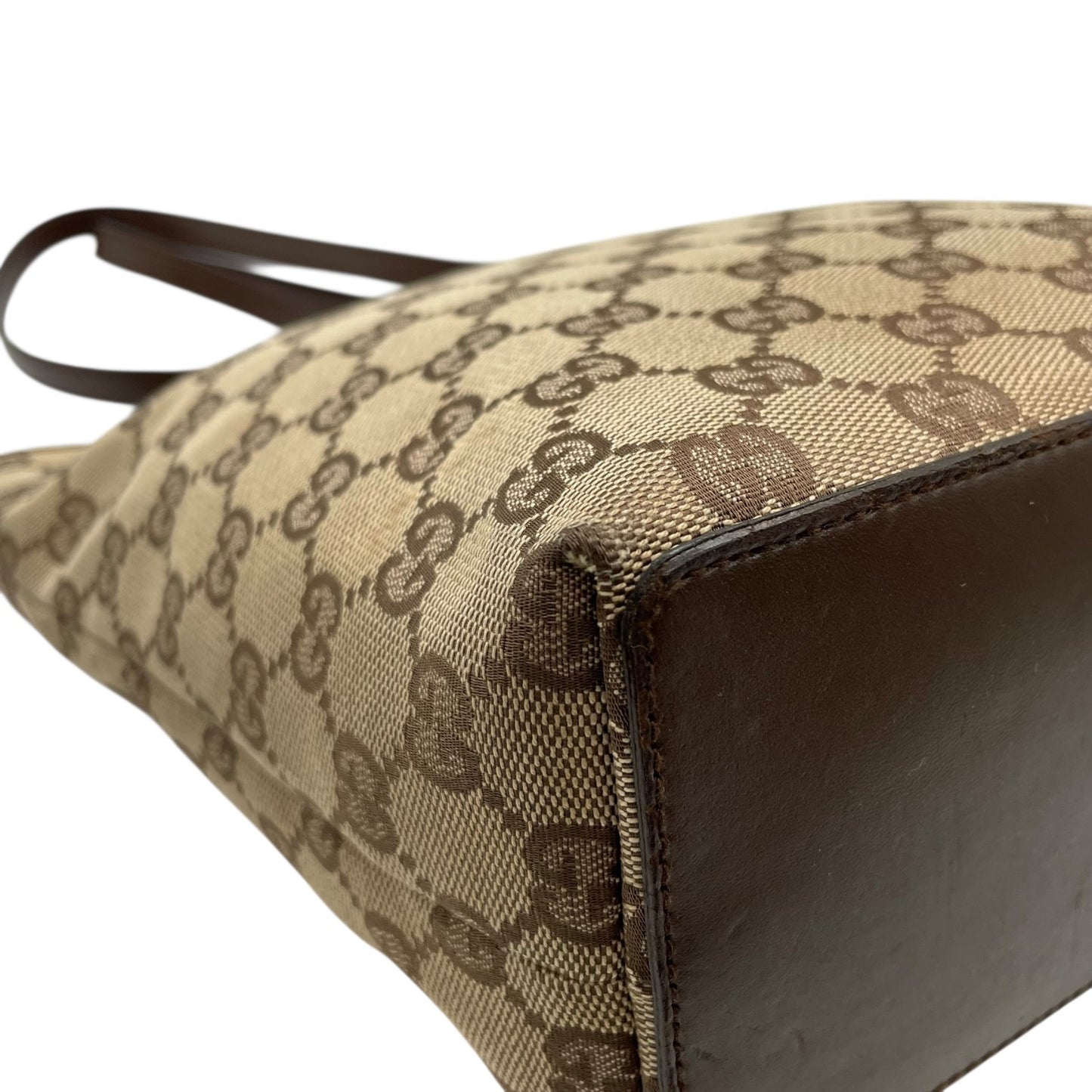 極美品 グッチ GUCCI トートバッグ ロングハンドル GGキャンバス ベージュ ブラウン レザー シルバー金具 ハンドバッグ K11