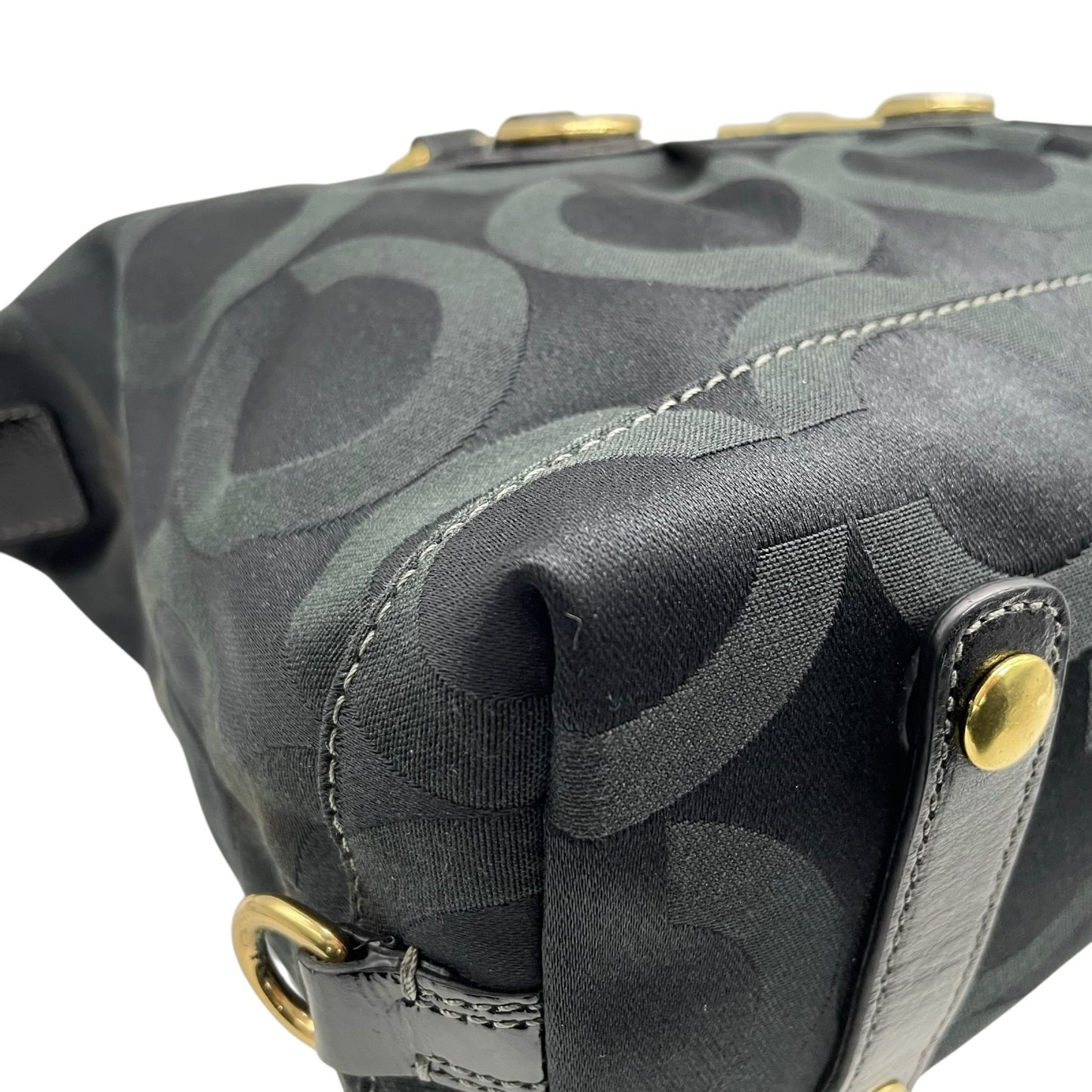 コーチ COACH 2WAY ハンドバッグ ボストンバッグ ショルダーバッグ 12947 シグネチャー 黒 ブラック ジャガード レザー 金金具 ゴールド金具 チャーム付き E5