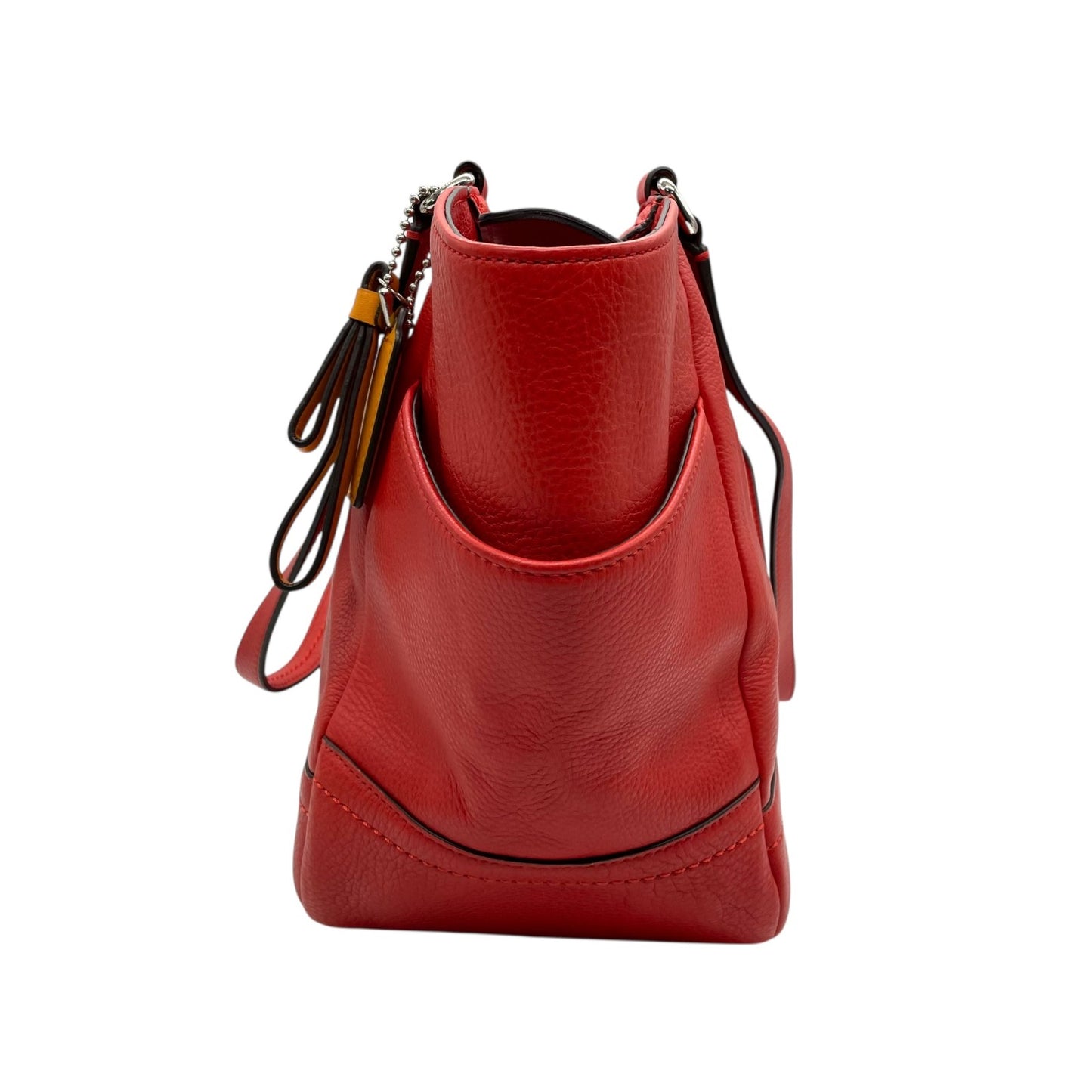 コーチ COACH トートバッグ ペブルドレザー F23284 赤 レッド 黄色 イエロー チャーム付き A4対応 通勤 通学 S24