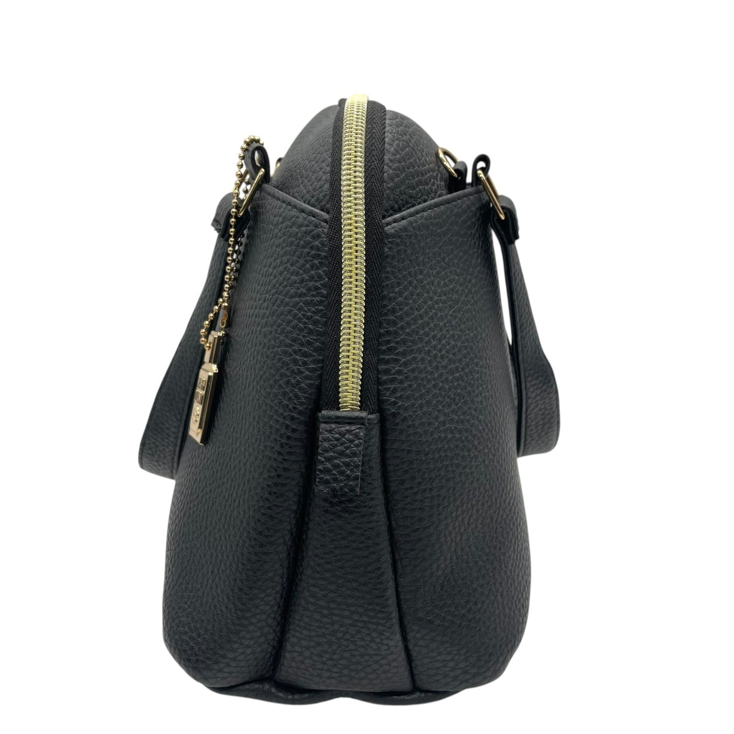 マリークヮント MARY QUANT 2WAY ハンドバッグ ショルダーバッグ 黒 ブラック レザー調 フラワー 花 モチーフ 金金具 ゴールド金具 チャーム付き T8