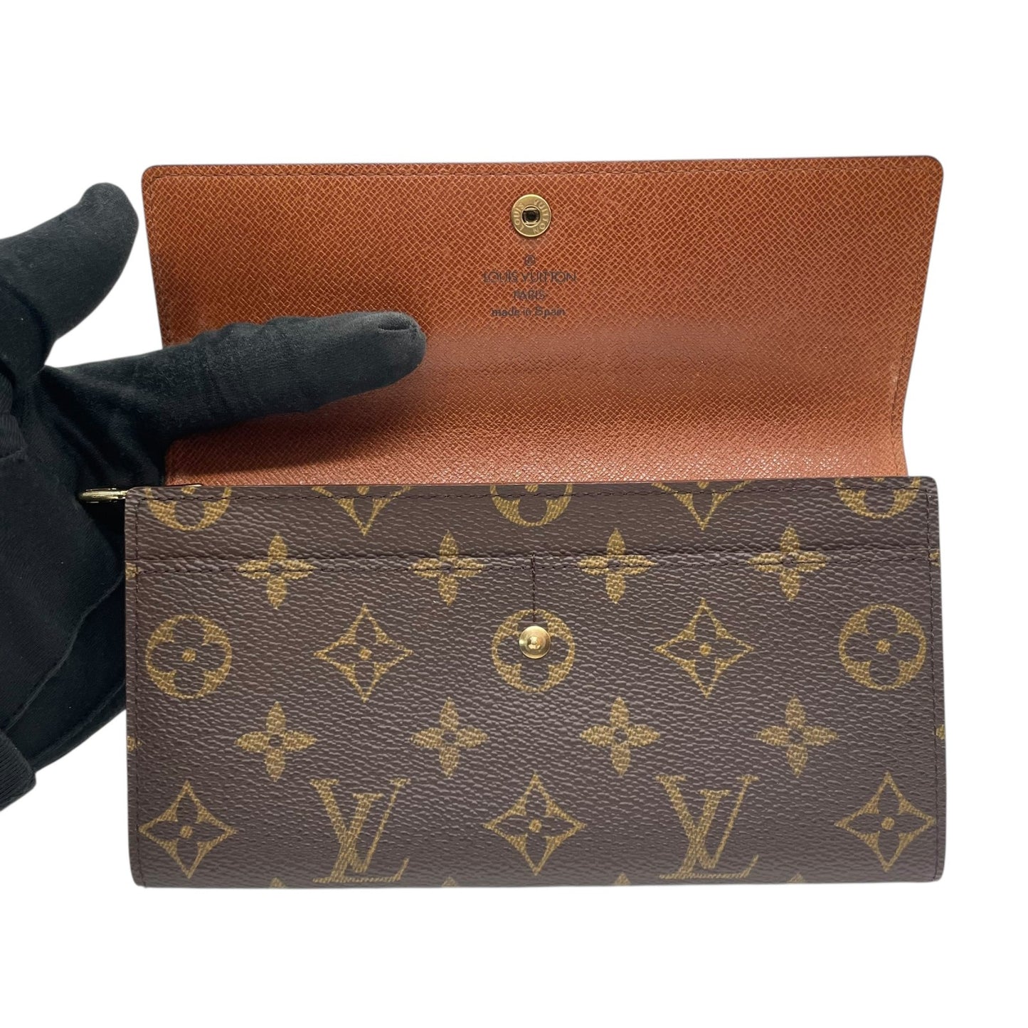美品 ルイ・ヴィトン LOUIS VUITTON LV モノグラム ポルトフォイユ サラ 長財布 M61734 茶色 ブラウン 金金具 ゴールド金具 シリアル刻印 W1