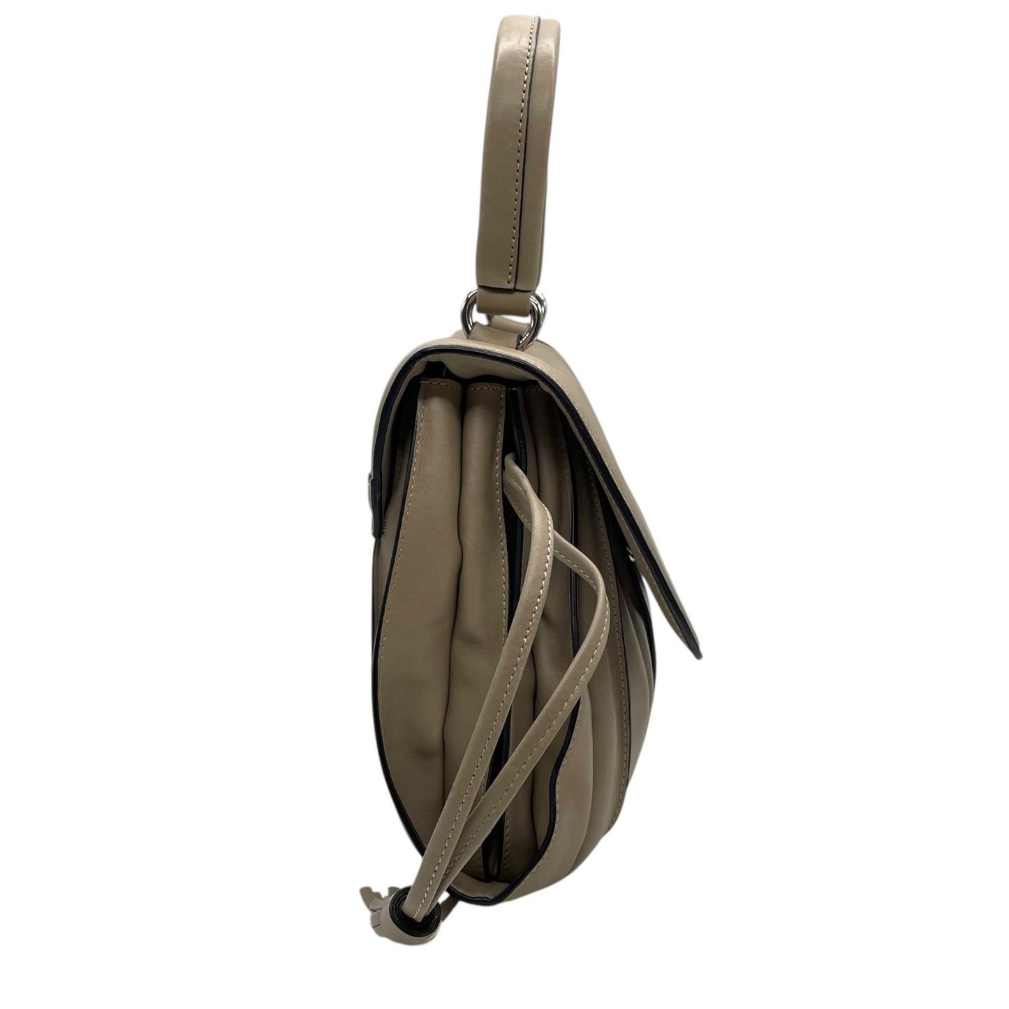 美品 ルポ LUPO ハンドバッグ グレージュ ベージュ レザー ショルダーストラップ付 肩掛け 2WAY フラップデザイン 上品カラー C6