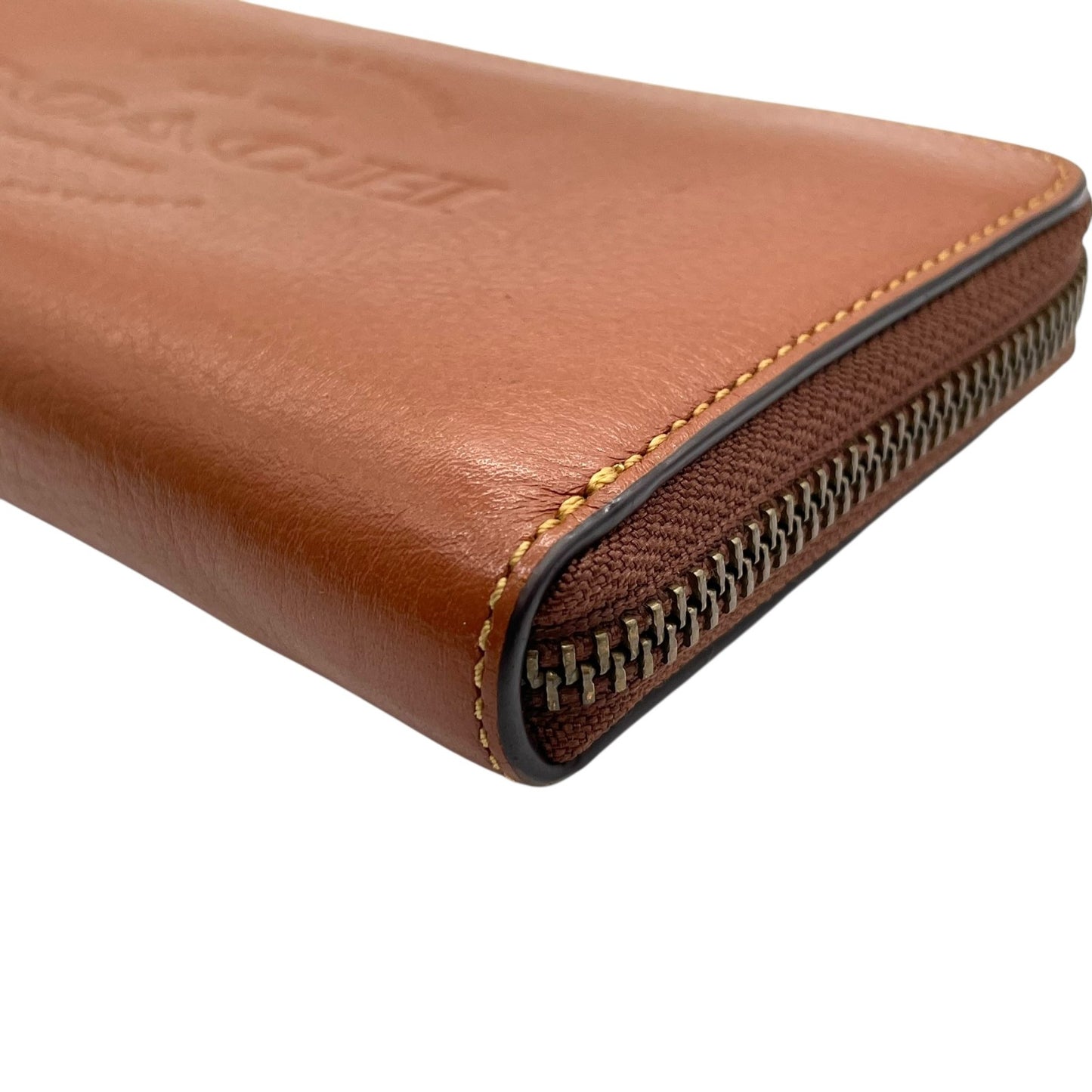 美品 コーチ COACH 長財布 ブラウン 茶色 レザー ラウンドジップ ラウンドファスナー ロゴ型押し シンプル ウォレット W4