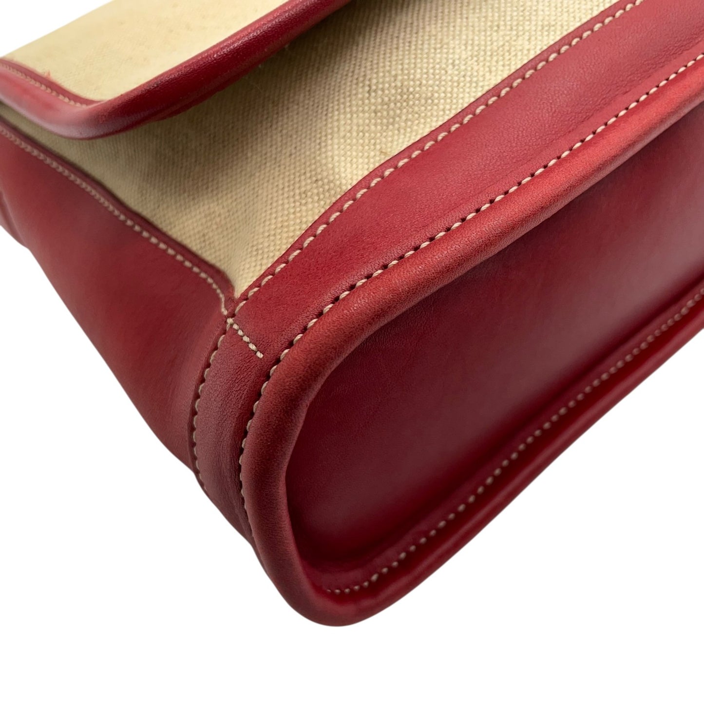 コーチ COACH キャンバス レザー ショルダーバッグ ワンショルダー 6114 ベージュ 赤 レッド フラップデザイン ロゴチャーム付き 上品カラー U17