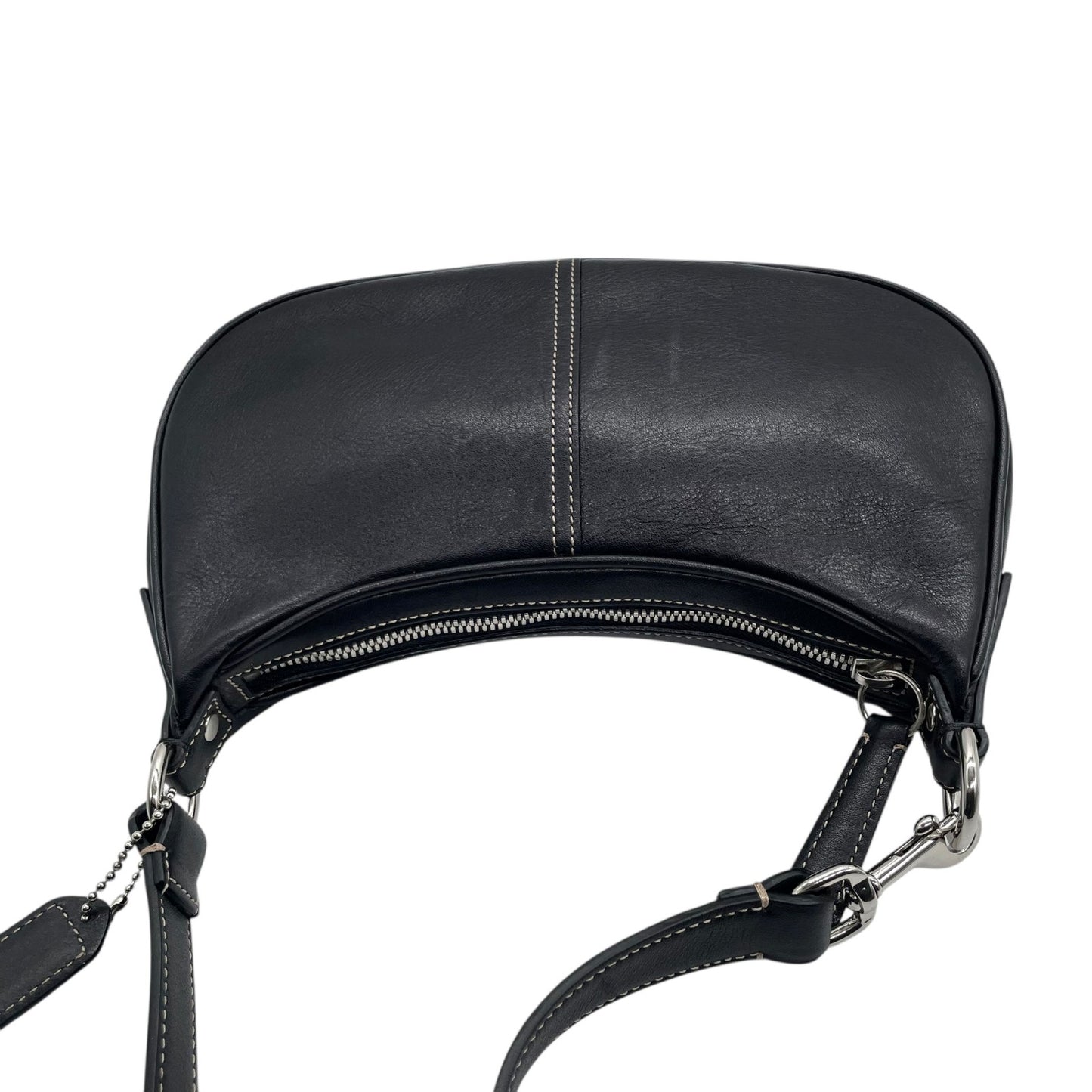 コーチ COACH レザー ワンショルダー バッグ 7593 ホーボー 黒 ブラック シルバー金具 ロゴチャーム付き シンプル 高級感 レディース U17