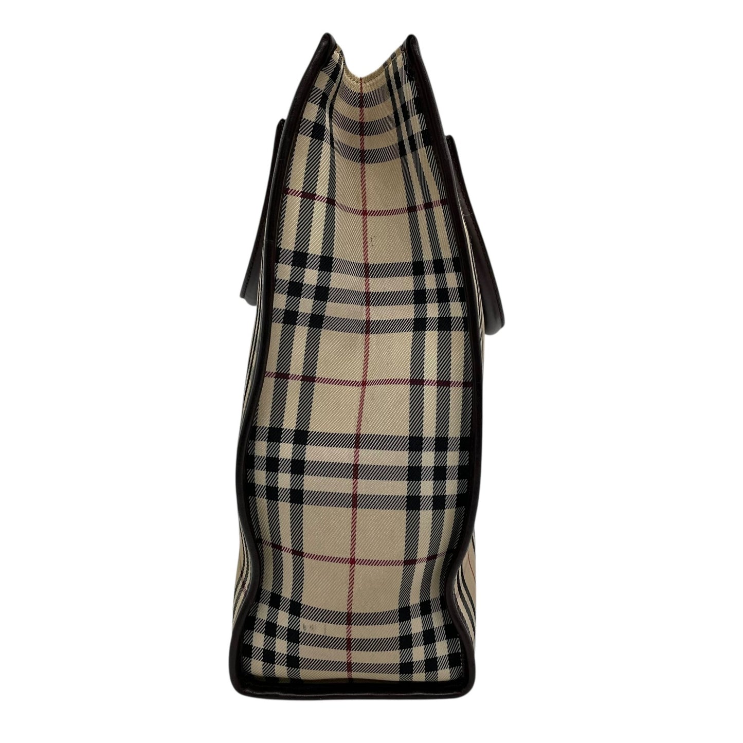 バーバリー BURBERRY ノバチェック ハンドバッグ トートバッグ スクエアトート ベージュ ブラウン 茶 チェック柄 キャンバス レザー シルバー金具 ロゴ レディース メンズ K7