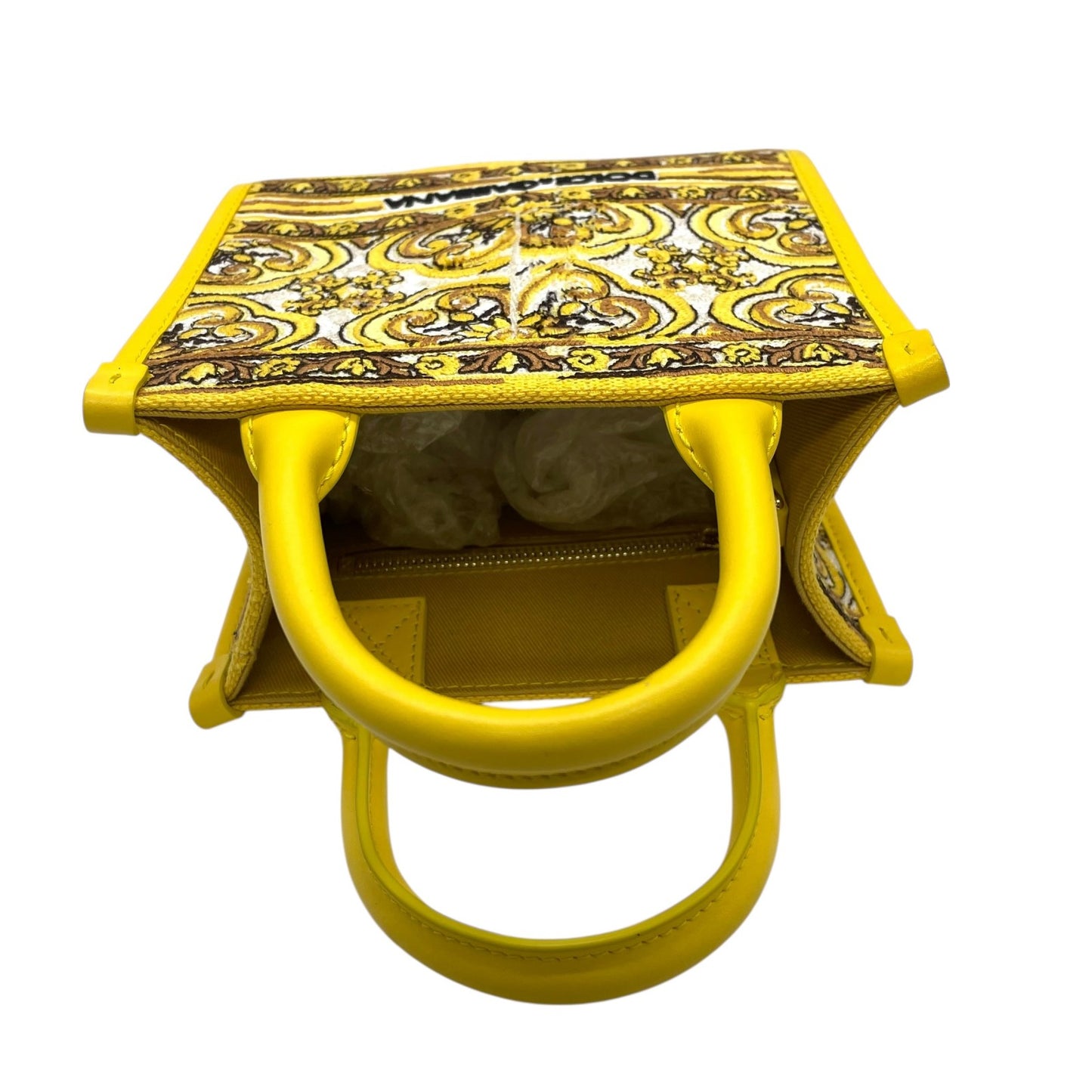 ドルチェ＆ガッバーナ DOLCE&GABBANA ドルガバ マヨリカ DG DAYLY ミニショッピングバッグ 2WAY ハンドバッグ ショルダーバッグ イエロー キャンバス×レザー ゴールド金具 刺繍ロゴ 斜め掛け可 レディース B