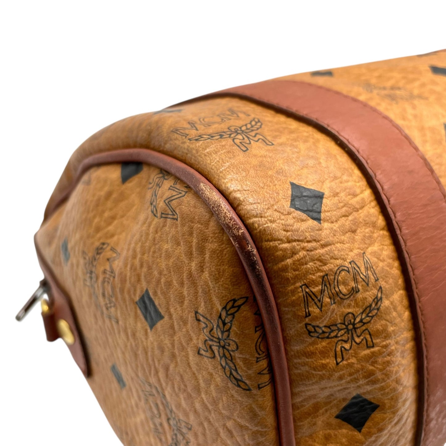 エムシーエム MCM ヴィセトス 2WAY ハンドバッグ ミニボストンバッグ ショルダーバッグ 茶 ブラウン コニャック レザー ゴールド金具 斜め掛け可 レディース C