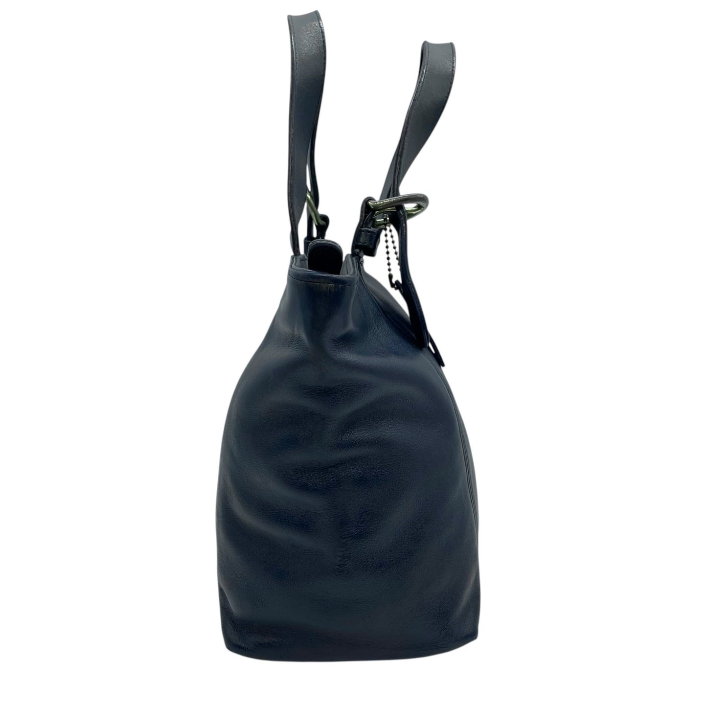 コーチ COACH オールドコーチ ハンドバッグ ミニトートバッグ 紺 ネイビー レザー ゴールド金具 ファスナー開閉 ロゴチャーム USA製 ヴィンテージ レディース S12