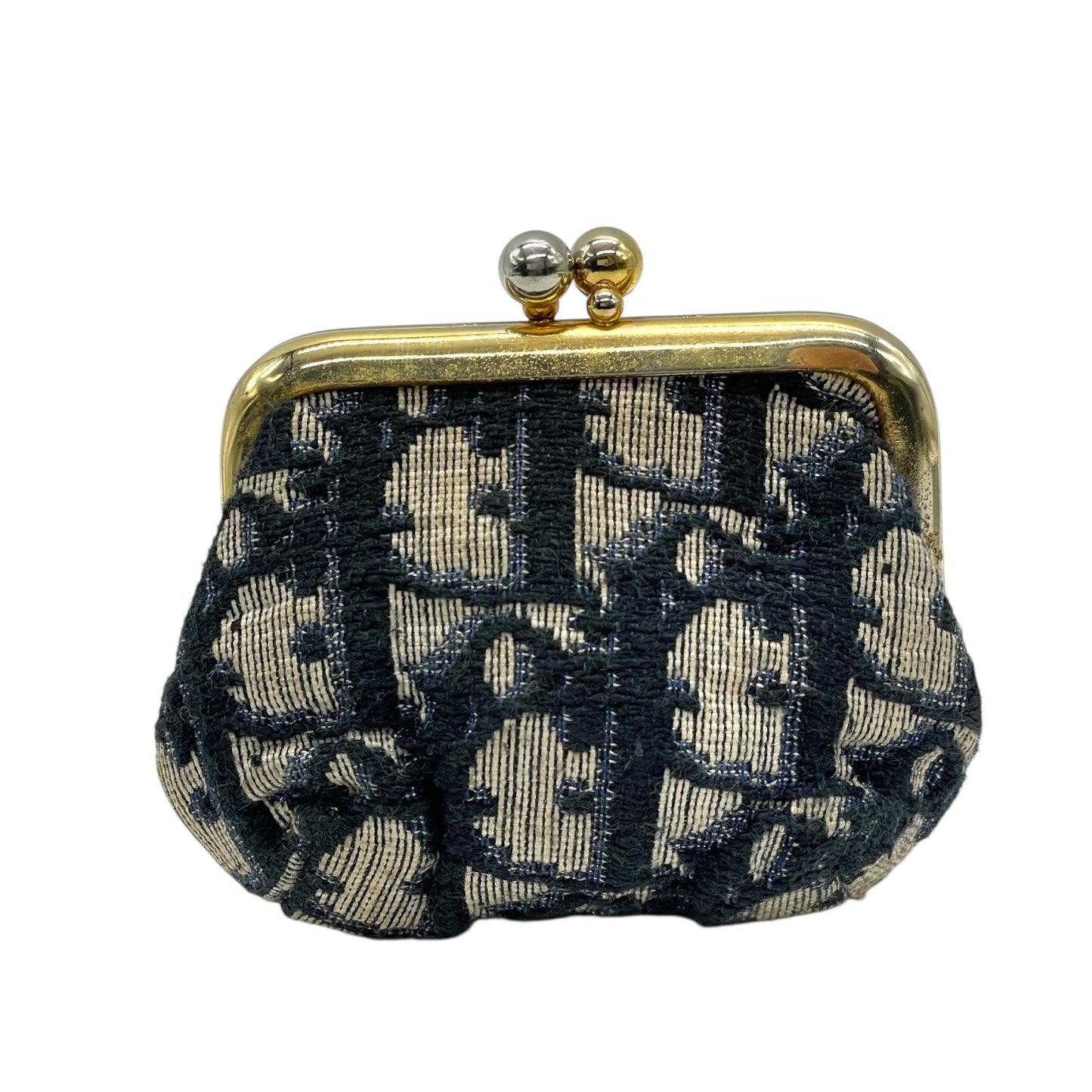 クリスチャン ディオール Christian Dior トロッター がま口 コインケース ネイビー ゴールド金具 金 ジャガード ヴィンテージ M3