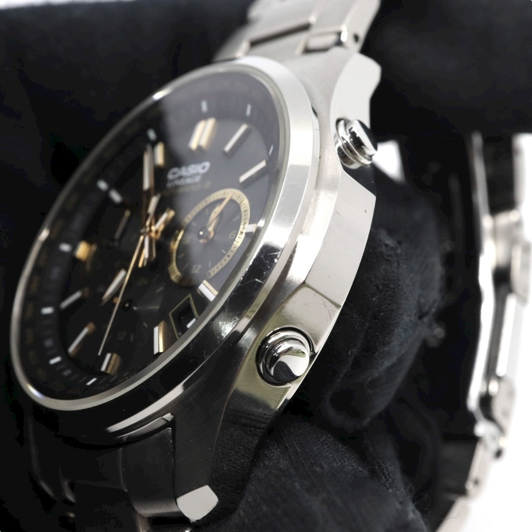 【美品/稼働品】カシオ リニエージ 腕時計 LIW-M610TDS 電波ソーラー チタン サファイアガラス メンズ ブラック ゴールド アナログ ワールドタイム MULTI BAND 6 ウェーブセプター ビジネス 軽量 G10