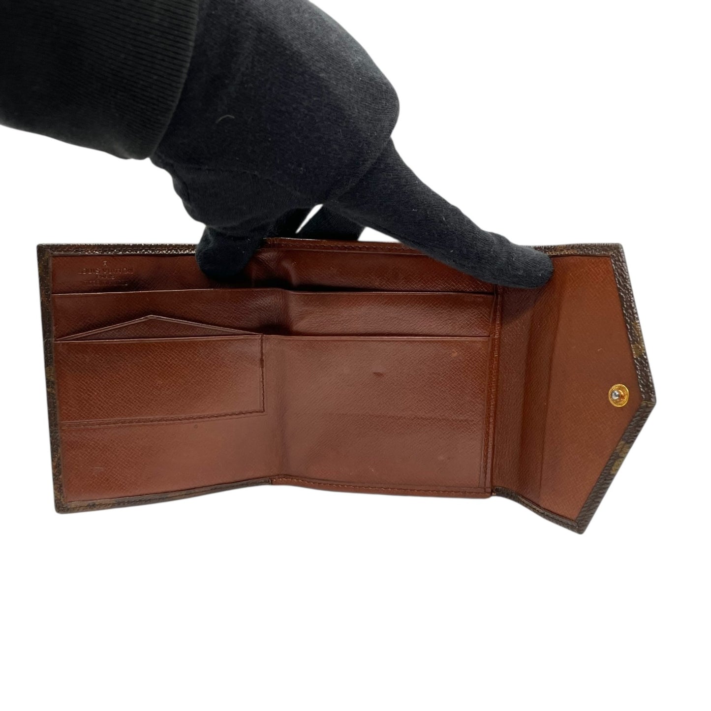 LOUIS VUITTON ルイヴィトン 三つ折り財布 ポルトモネビエ モノグラム M61660 Wホック ブラウン PVC レザー M4