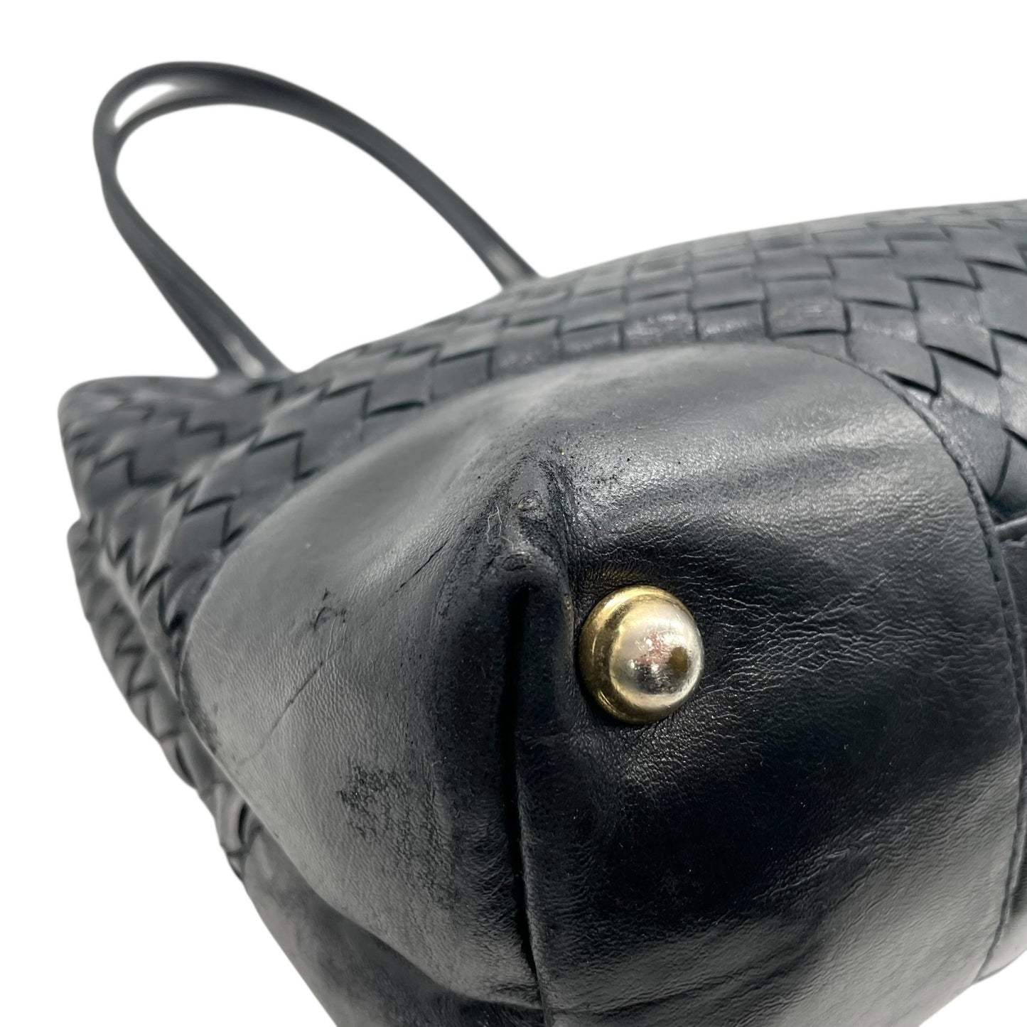 BOTTEGA VENETA ボッテガヴェネタ イントレチャート ハンドバッグ ワンショルダー ネイビー レザー ゴールド金具 肩掛け可 編み込み レディース K11