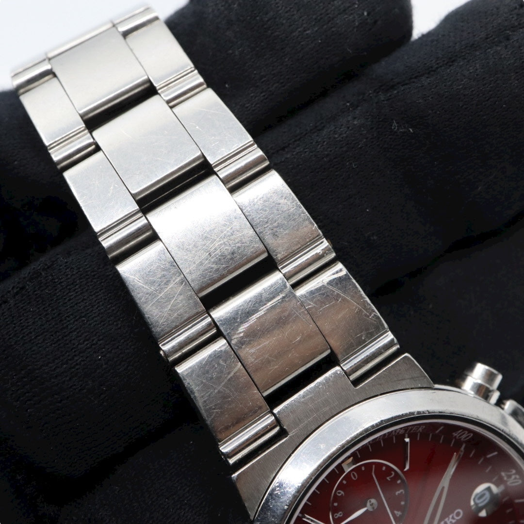 【美品/電池交換済】SEIKO セイコー ルキア 7T92-0AA0 クロノグラフ 腕時計 レディース クオーツ 10気圧防水 ステンレス レッド 赤文字盤 シルバー デイト タキメーター 日本製 ビジネス カジュアル エレガント G10 lukia