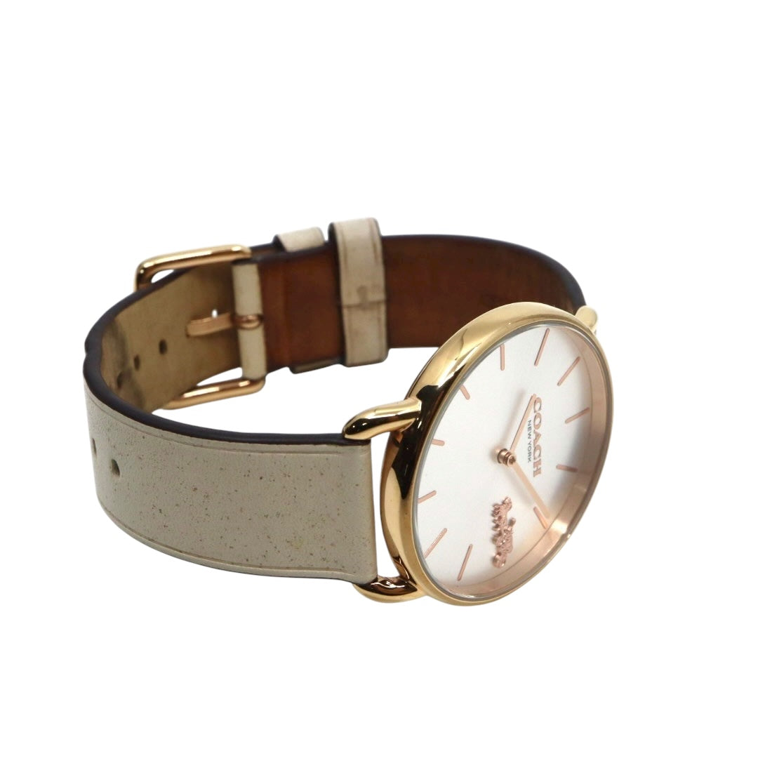 【美品】コーチ COACH 腕時計 レディース グランド GRAND ゴールド シルバー レザー 馬車ロゴ CA.158.7.34.2401 クォーツ アナログ 3針 ビジネス オフィス 通勤 通学 シンプル エレガント 上品 クラシック 純正箱付 G11