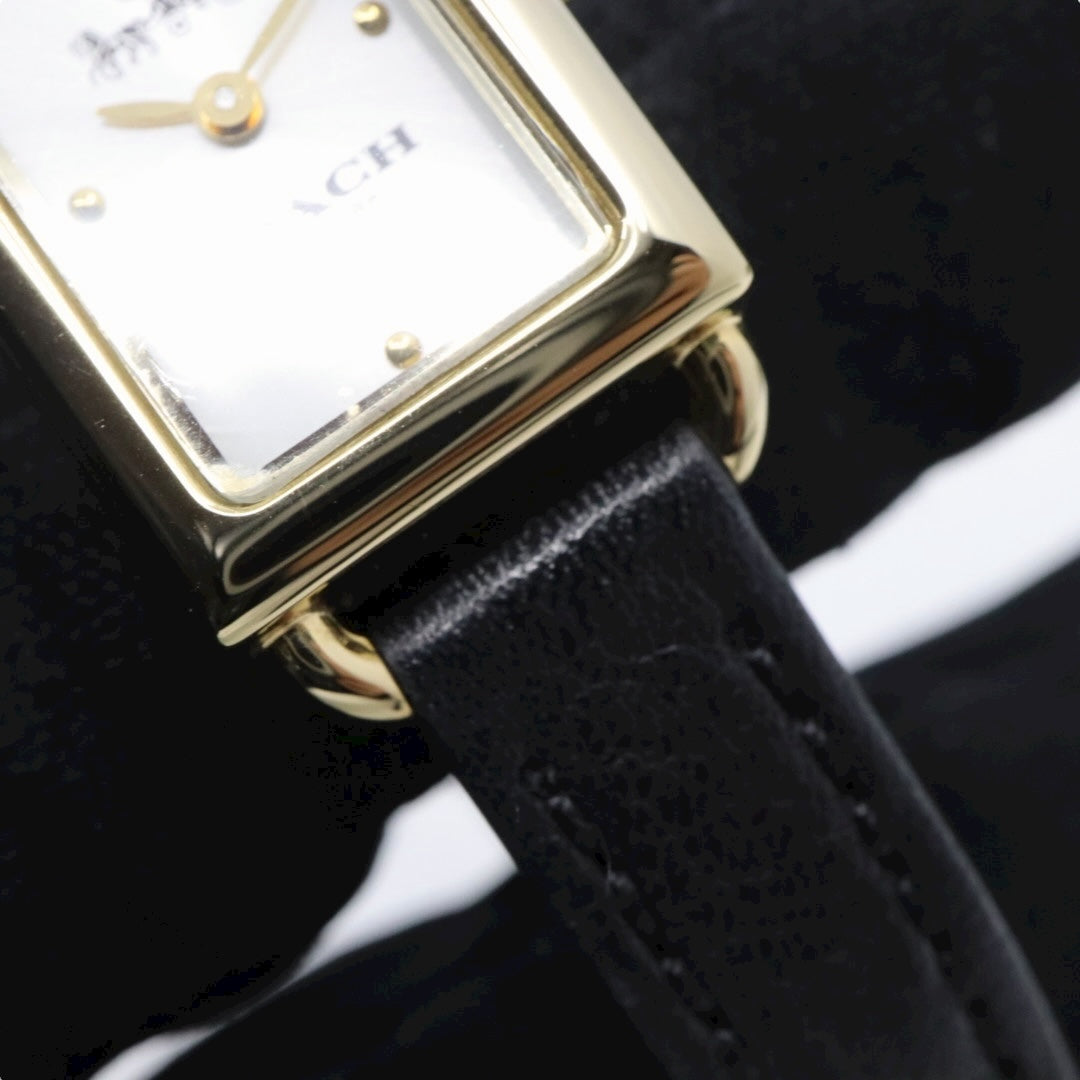 【美品】コーチ COACH 腕時計 レディース Cadie キャディ ゴールド シルバー ブラック レザー レクタンギュラー スクエア CA.144.7.34.3634 クォーツ アナログ 2針 シンプル クラシック エレガント 上品 アールデコ調 G11