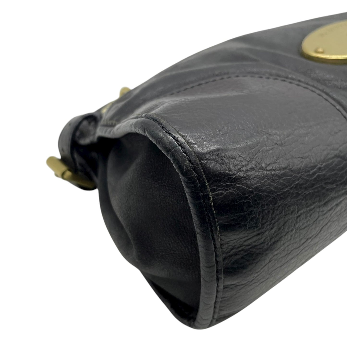 MULBERRY マルベリー 2WAY ハンドバッグ ショルダーバッグ ブラック レザー ゴールド金具 オーバルロゴプレート トップハンドル ヴィンテージ レディース K12