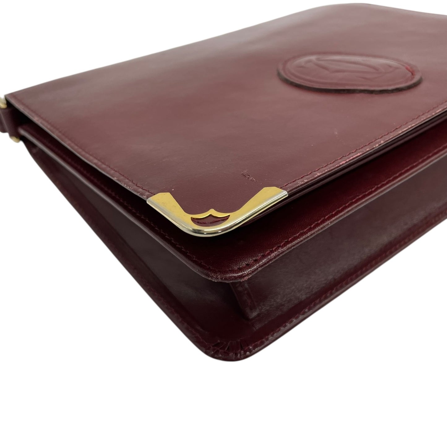 Cartier カルティエ ボルドー レザー クラッチバッグ ゴールドロゴ ヴィンテージ 1980s 1990s 上品 パリ クラシック K7