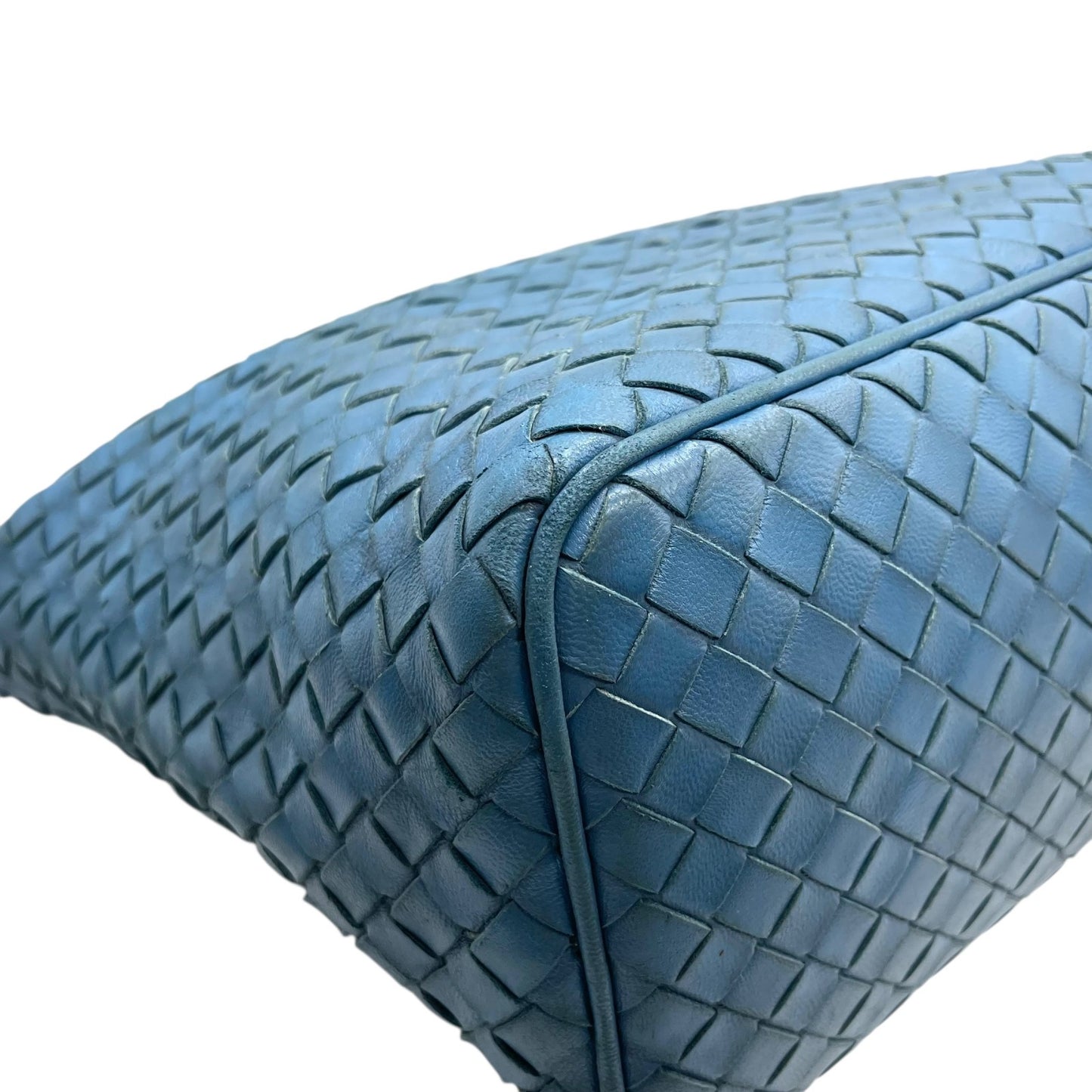 ボッテガヴェネタ イントレチャート ライトブルー レザー ハンドバッグ ショルダー ヴィンテージ 編み込み 革 旧ロゴ イタリア製 上品　k11
