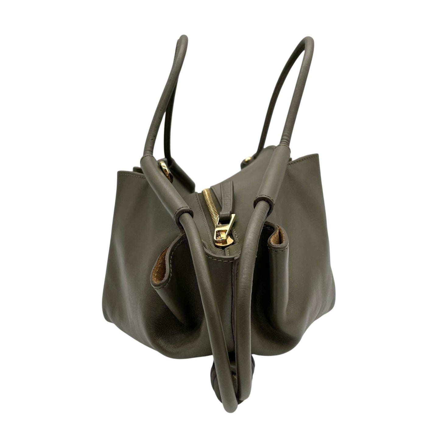 極 美品 未使用級 LOEWE ロエベ Paseo スモール レザー 2WAY ショルダーバッグ ハンドバッグ カーキ グリーンベージュ 上品 軽量