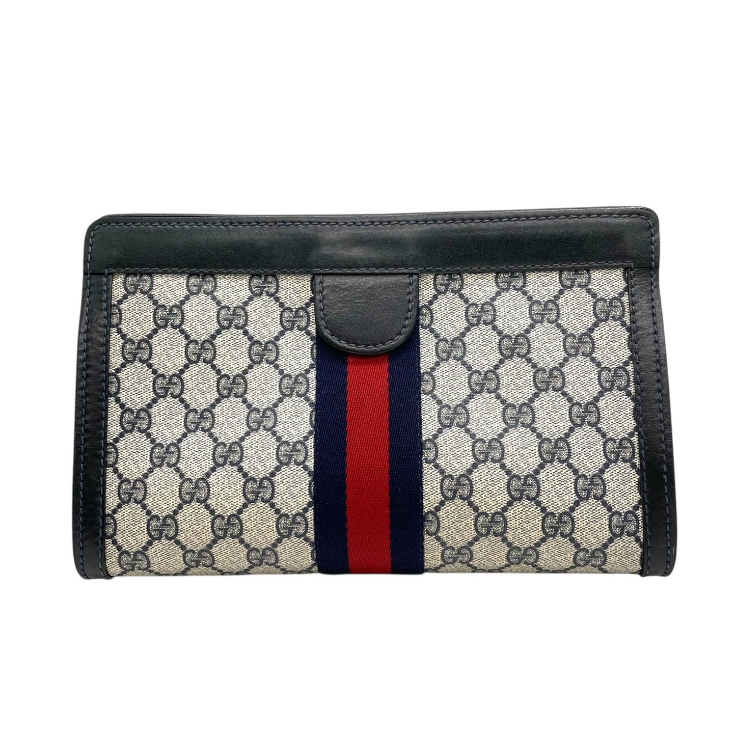 GUCCI オールドグッチ GGスプリーム シェリーライン クラッチバッグ セカンドバッグ PVC レザー グレー ネイビー ヴィンテージ K9