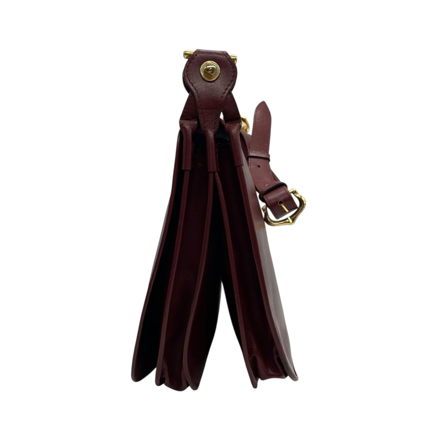 Authentic Cartier Must Line Shoulder Bag Crossbody Burgundy Wine Red Gold Hardware Leather Vintage Women's