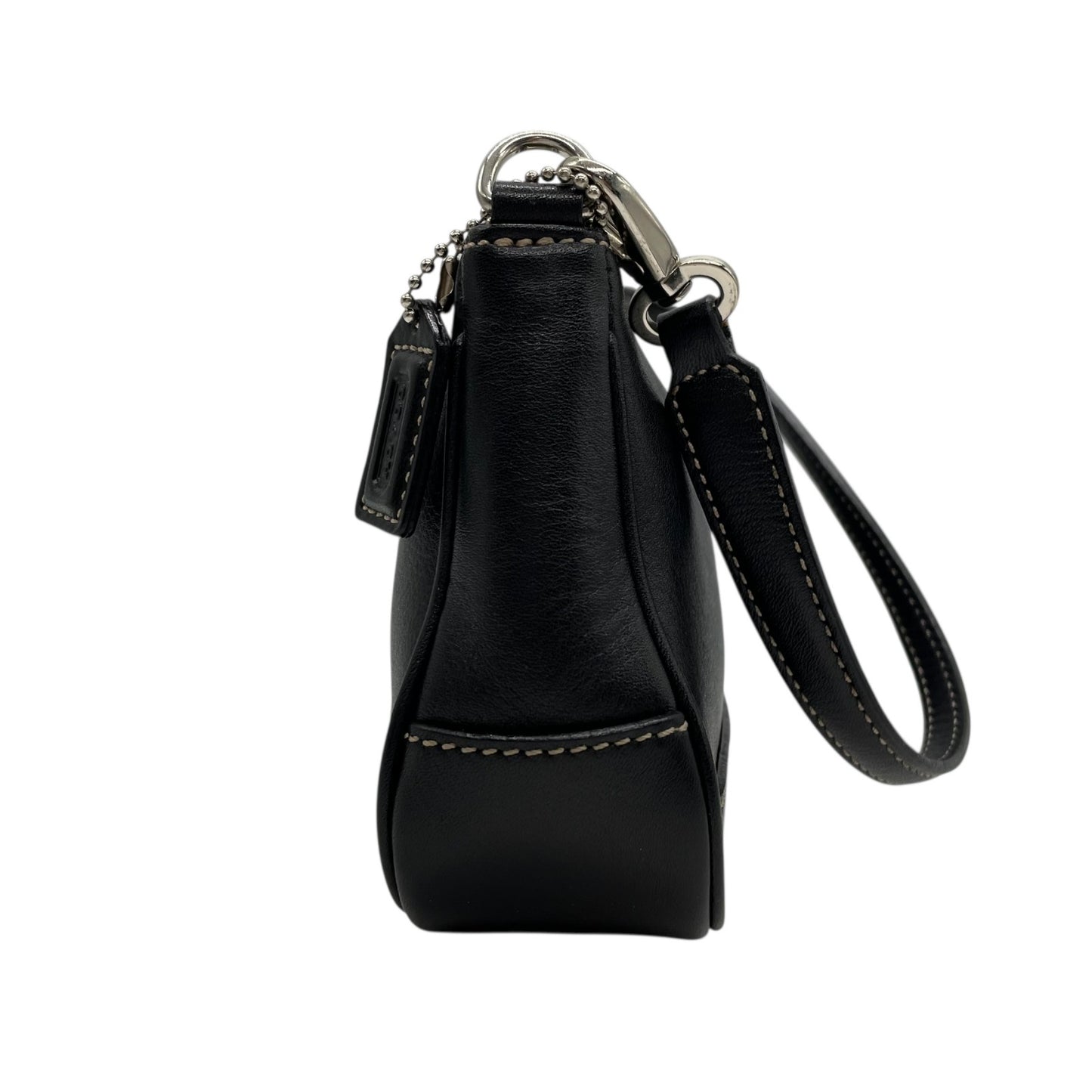 極美品 COACH コーチ アクセサリーポーチ ハンドバッグ ミニバッグ ブラック 黒 オールレザー 本革 7785 レディース ファスナー開閉 シルバー金具 K2