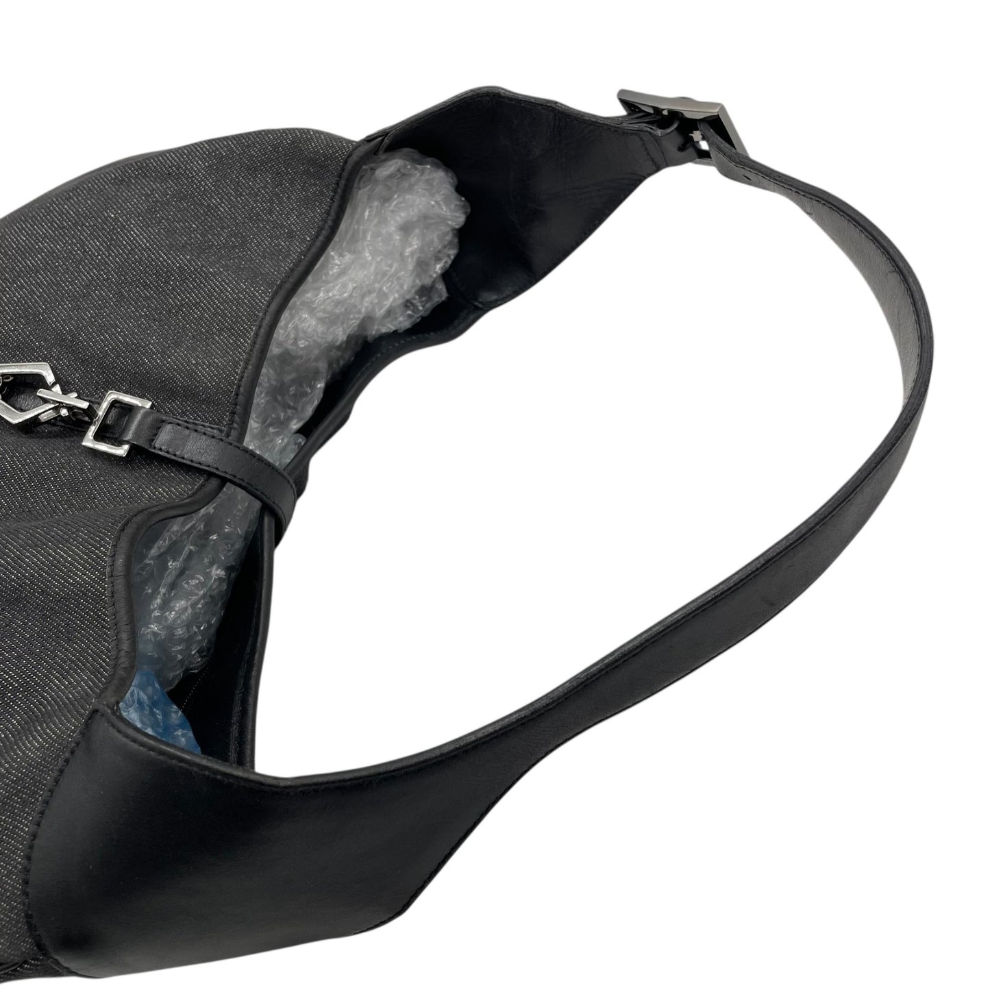 Authentic GUCCI Jackie Shoulder Bag 28629 Black Canvas Leather Logo Gold Hardware Women's