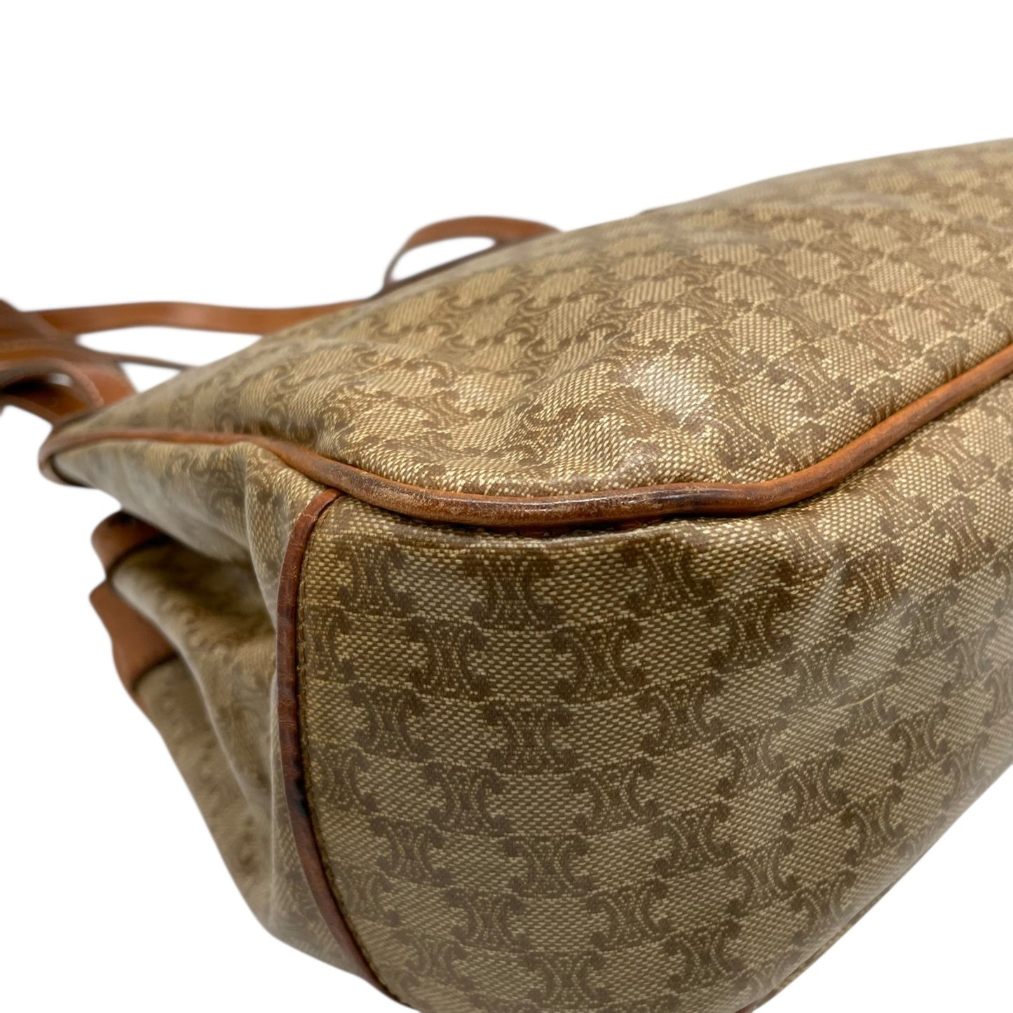 Authentic CELINE Macadam Trionf Shoulder Bag Beige Brown PVC Leather Gold Hardware Women's Flap