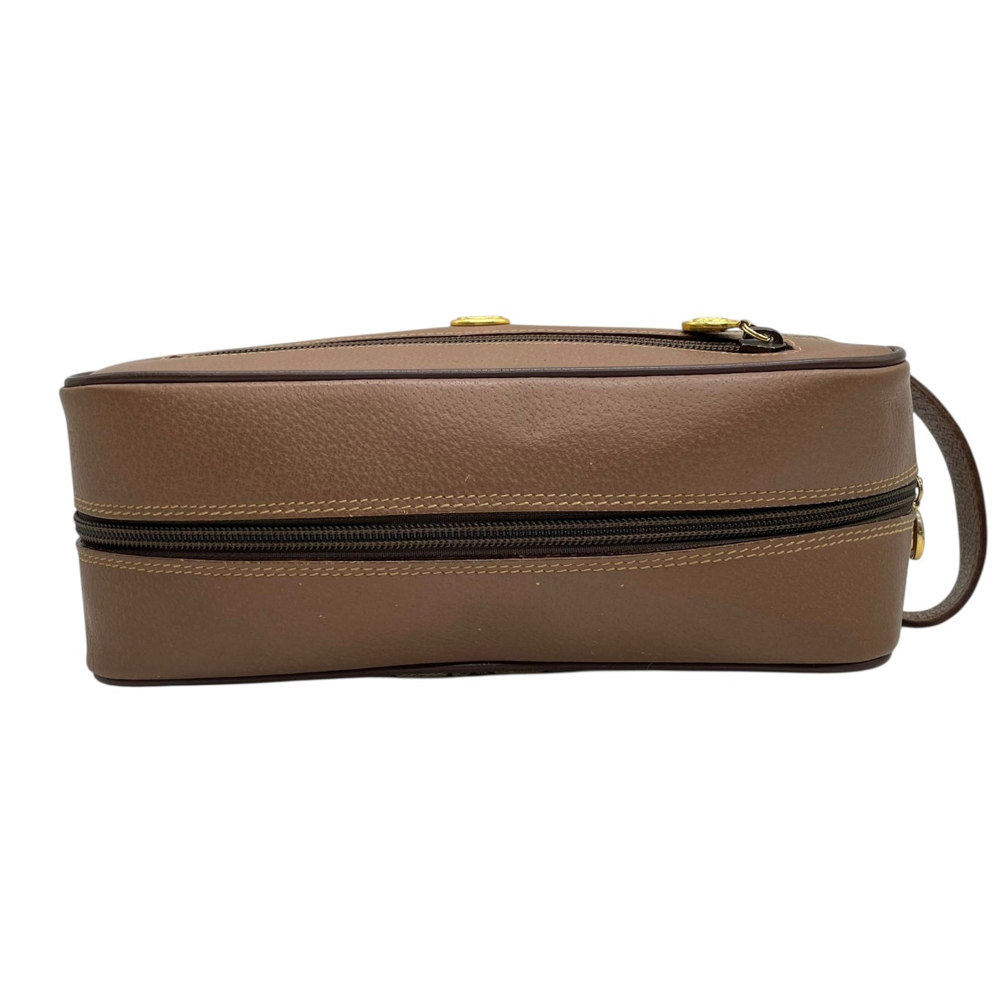 Authentic GUCCI Old GG Supreme Clutch Bag Second Bag Brown Leather PVC Gold Hardware Unisex Vintage