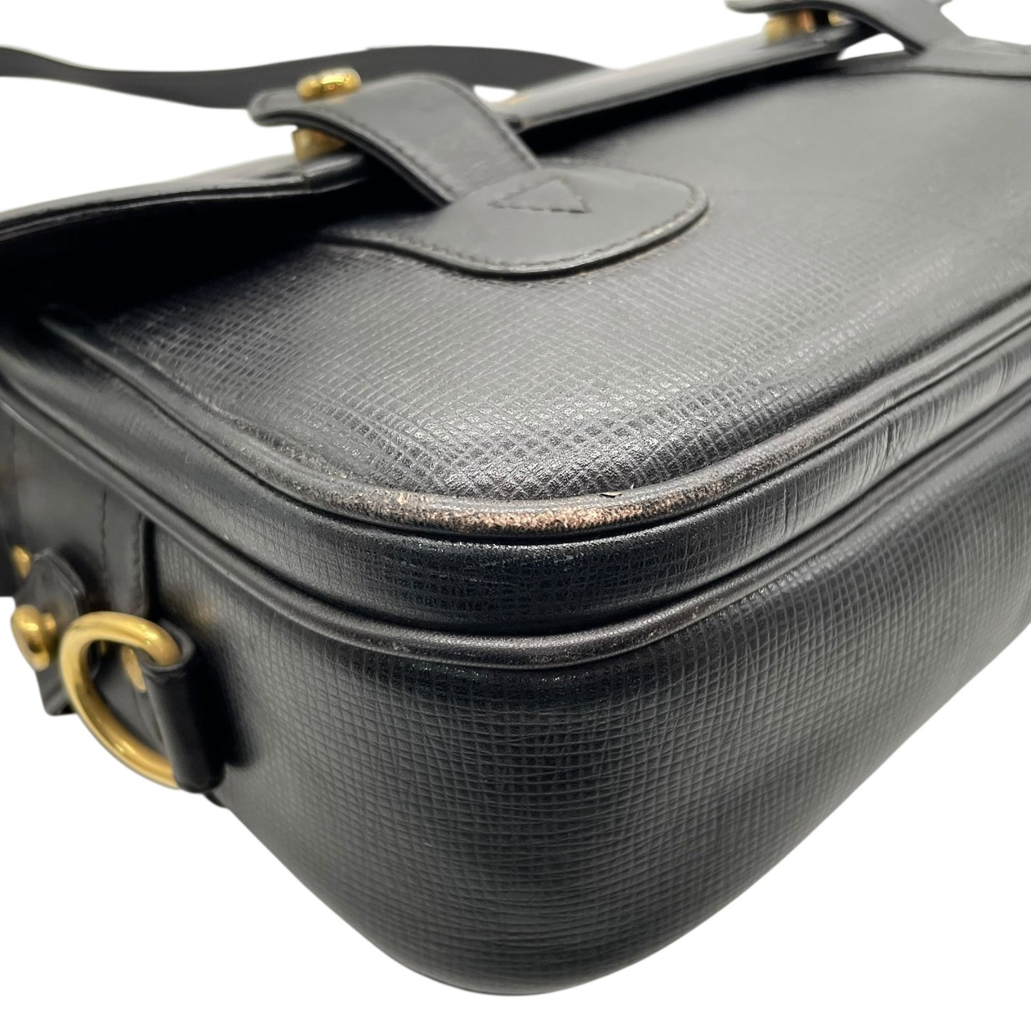 Authentic HUNTING WORLD Carryall Messenger Bag Shoulder Bag Black Leather Gold Hardware Women's Crossbody