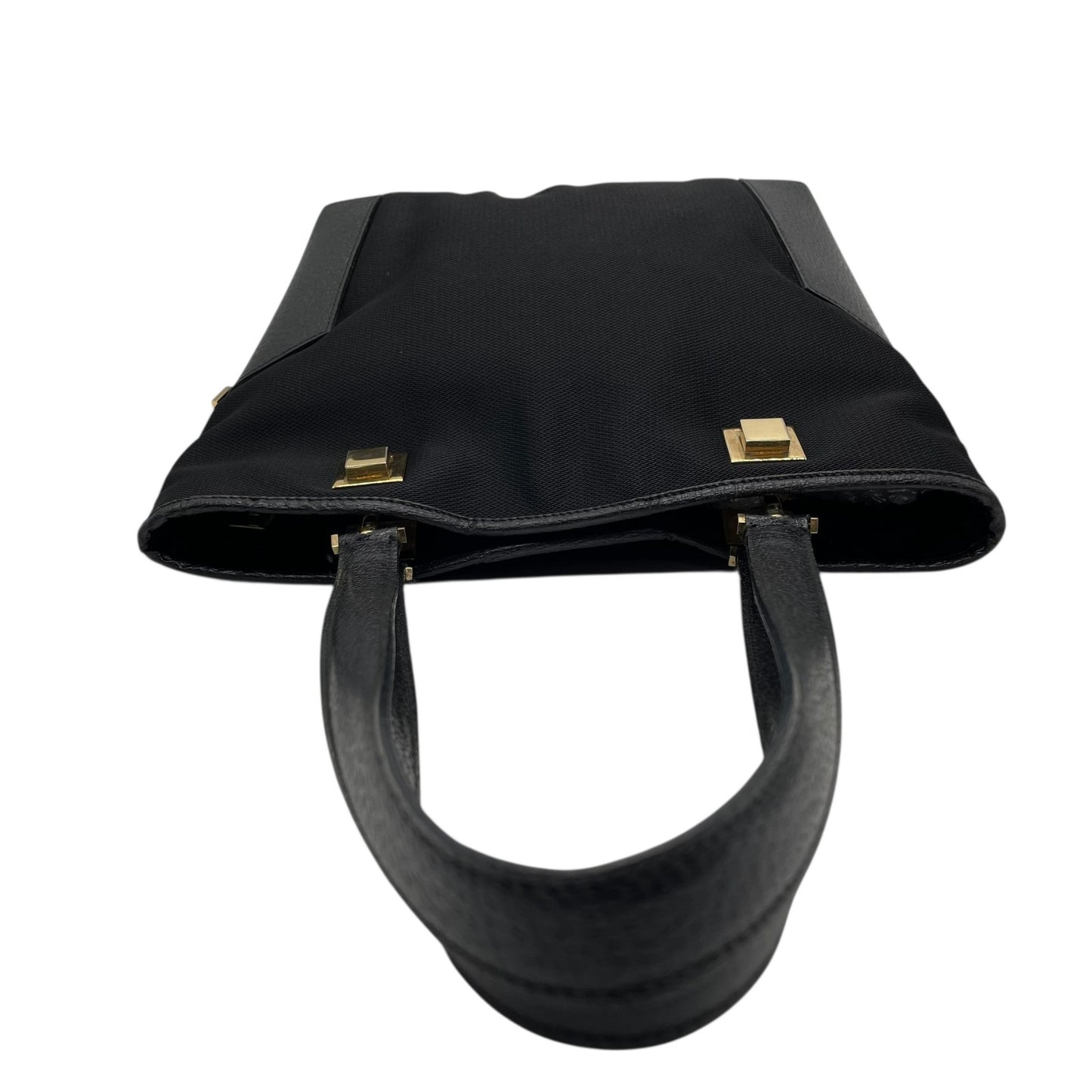 Authentic Salvatore Ferragamo DH-21 Tote Bag Canvas Leather Black Gold Hardware Women's Shoulder Bag