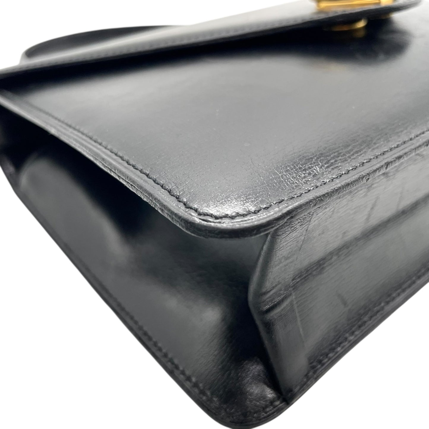 Authentic DIOR Handbag Black Leather Gold Hardware CD Logo Formal Women's Top Handle Flap Closure Vintage