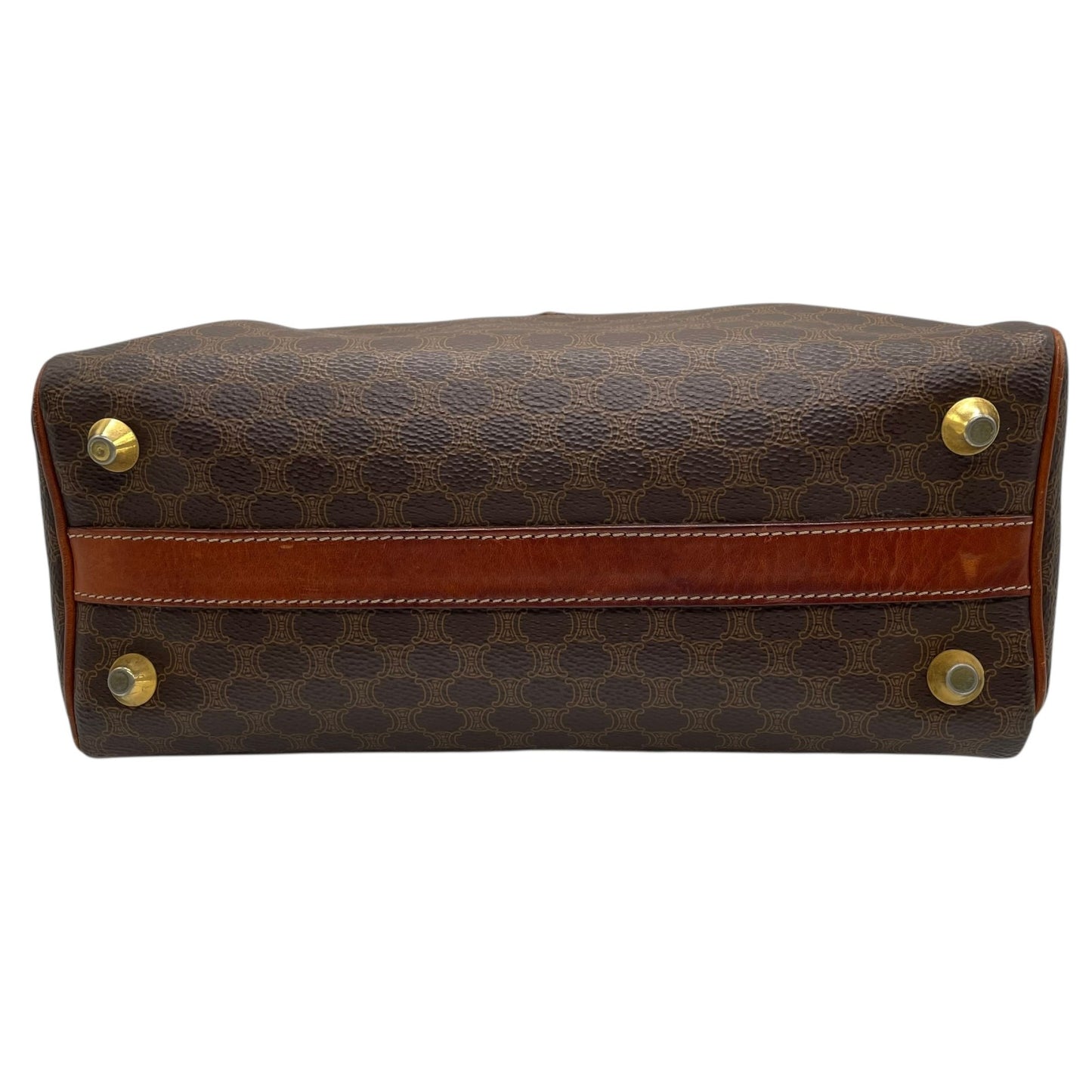 Authentic CELINE Vintage Macadam Handbag Brown PVC Leather Gold Hardware Logo Women's