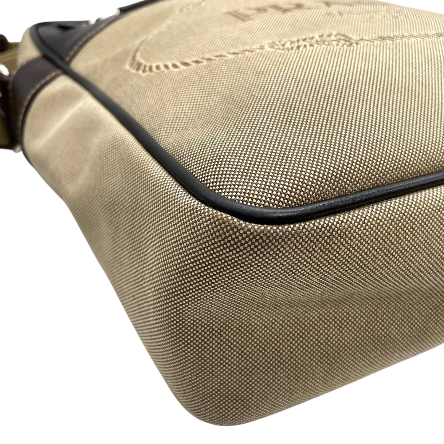 美品 PRADA プラダ ショルダーバッグ ジャガード VA0644 キャンバス レザー ベージュ ブラウン シルバー金具 斜め掛け可 クロスボディ ロゴ メンズ レディース Q