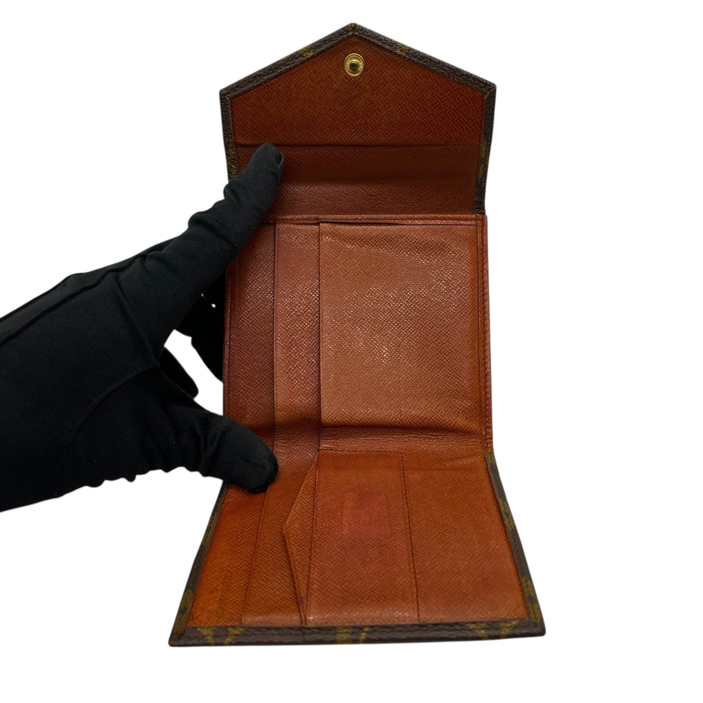 LOUIS VUITTON ルイヴィトン モノグラム コンパクトウォレット 三つ折り財布 Wホック ポルトモネビエ M61660 茶 ブラウン PVC レザー メンズ レディース M2