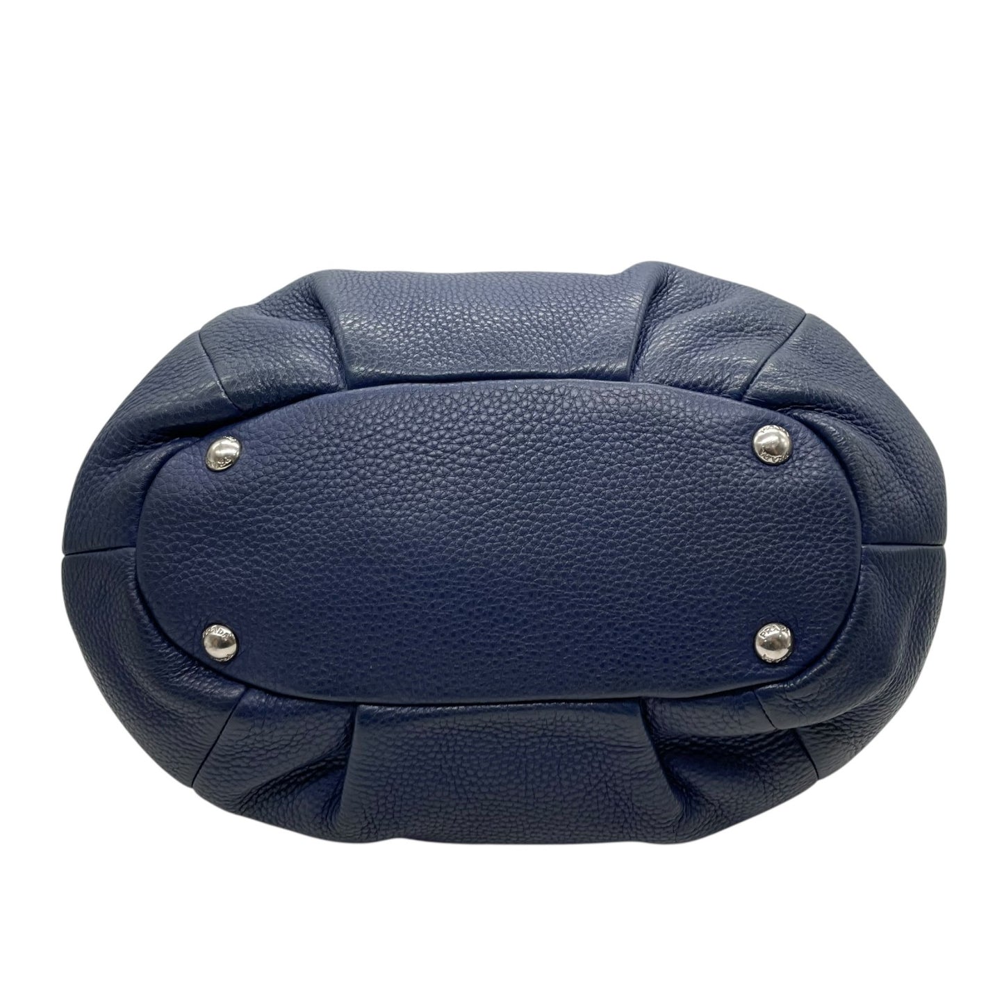 美品 PRADA プラダ 2WAY ハンドバッグ ショルダーバッグ レザー ネイビーブルー ヴィッテロ シルバー金具 B2343M 三角ロゴ 斜め掛け可 手提げ レディース Z4