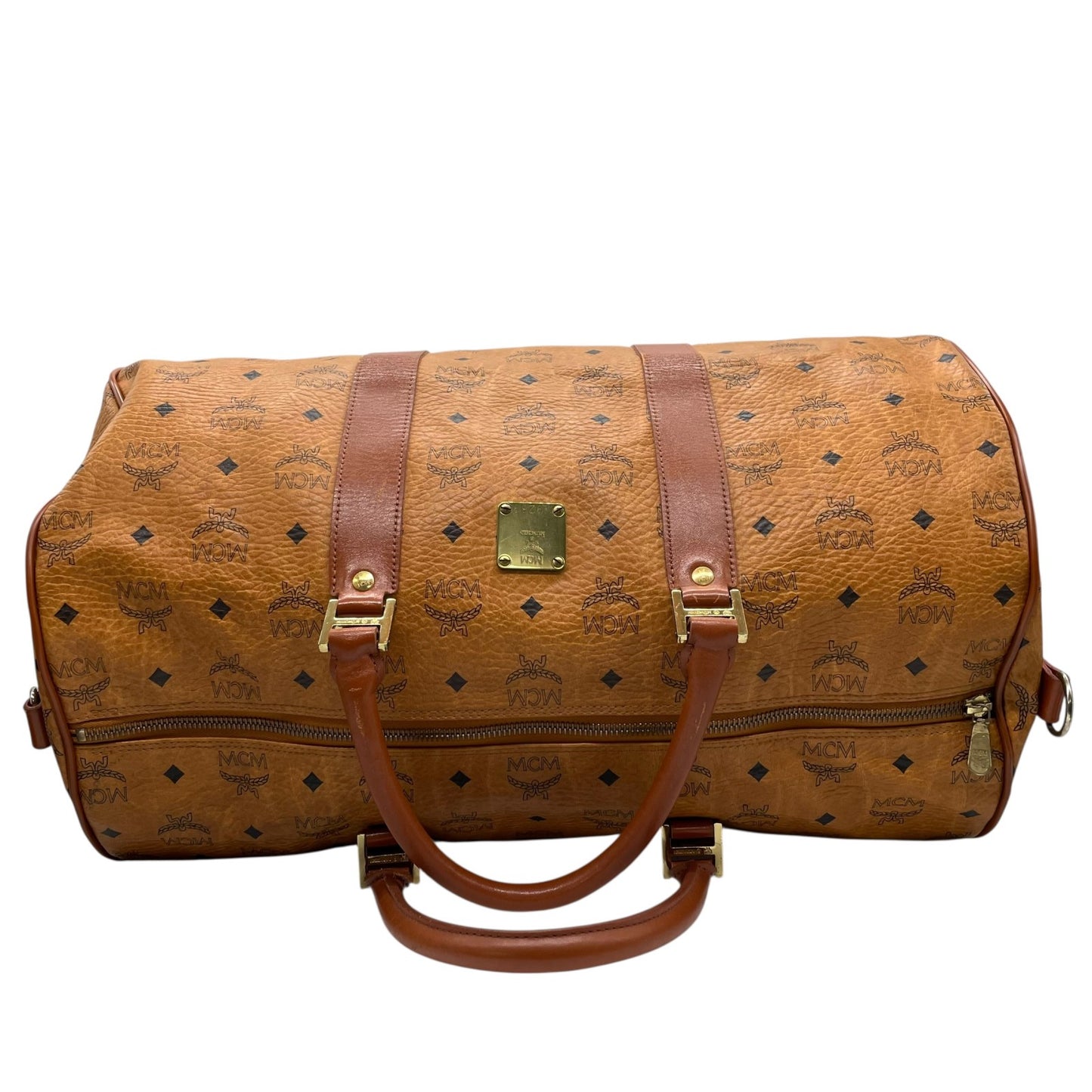 美品 MCM エムシーエム ヴィセトス ボストンバッグ 2WAY ショルダーバッグ 茶 ブラウン コニャック レザー ゴールド金具 手提げ 斜め掛け可 ロゴ レディース X