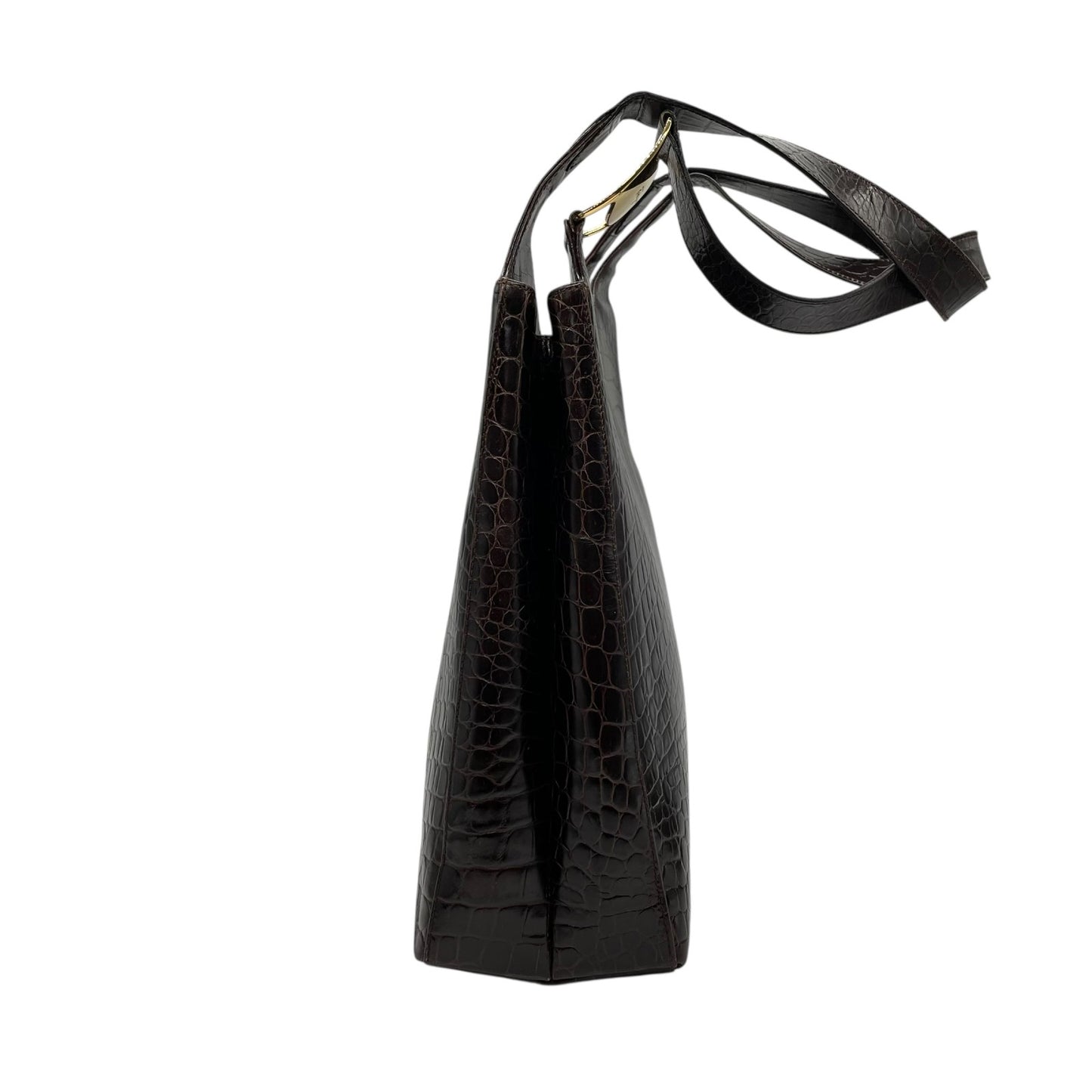 美品 Salvatore Ferragamo サルヴァトーレフェラガモ トートバッグ ハンドバッグ ヴァラ クロコ型押し 茶 ブラウン ゴールド金具 ワンショルダー 肩掛け可 ヴィンテージ レディース B